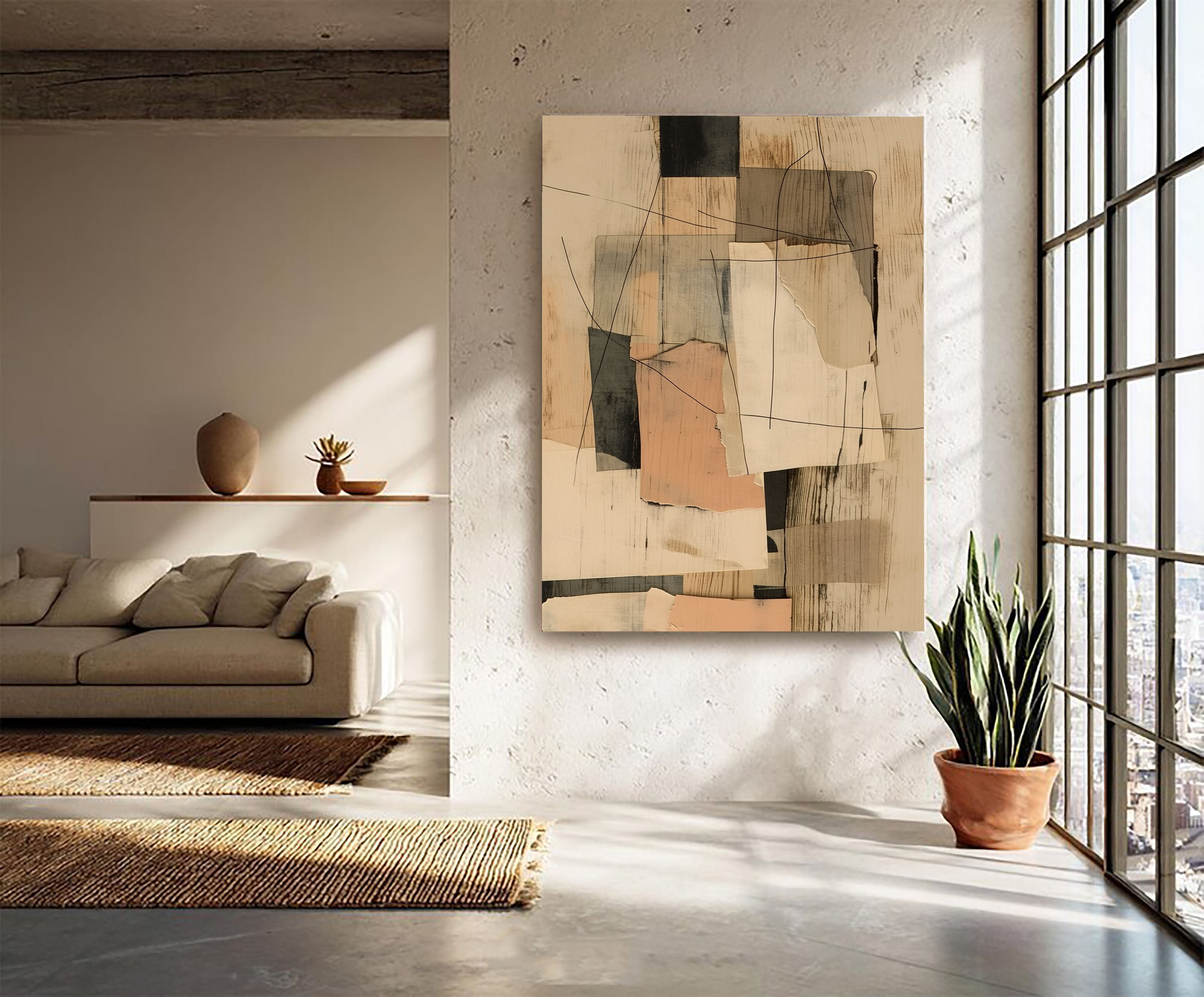 Layered Abstract Collage | Soft Neutral Harmony