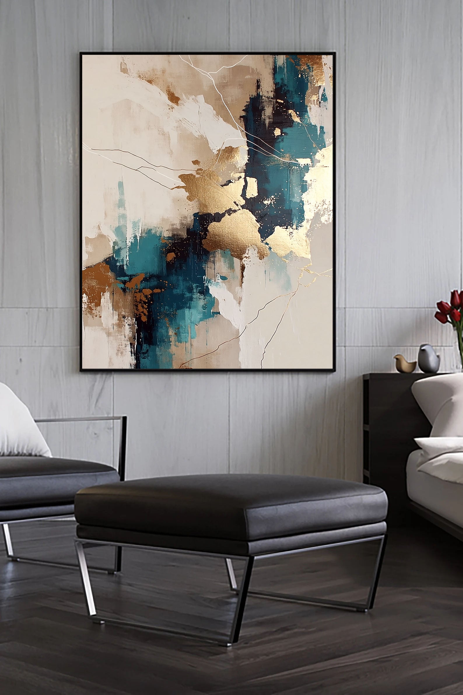 Gilded Teal Abstract | Luxe Veins