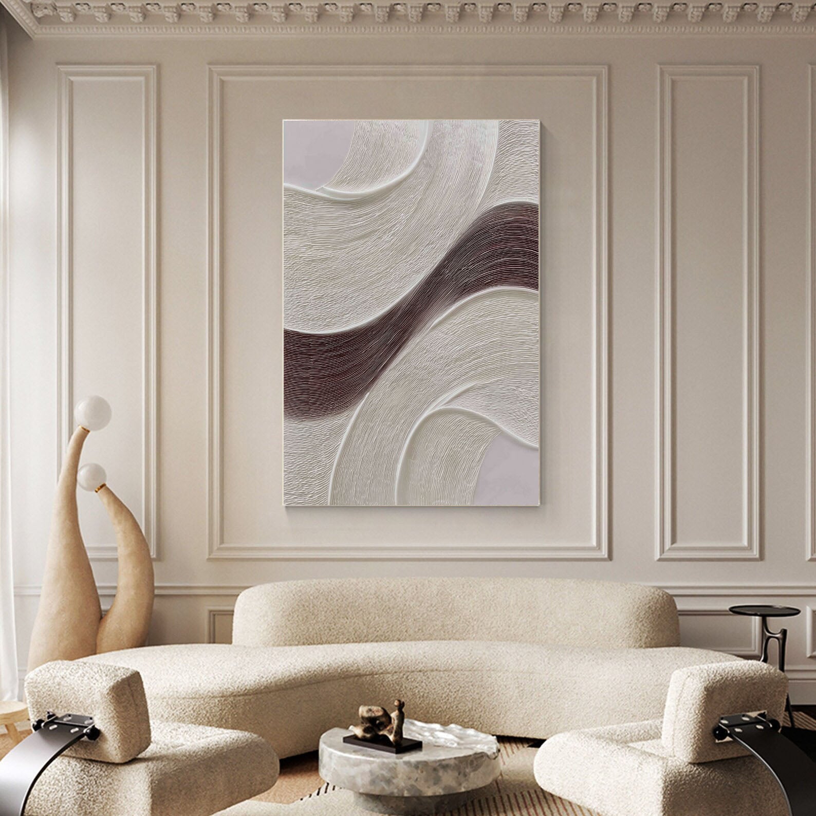 Textured Wavy Strokes | Ivory Brown