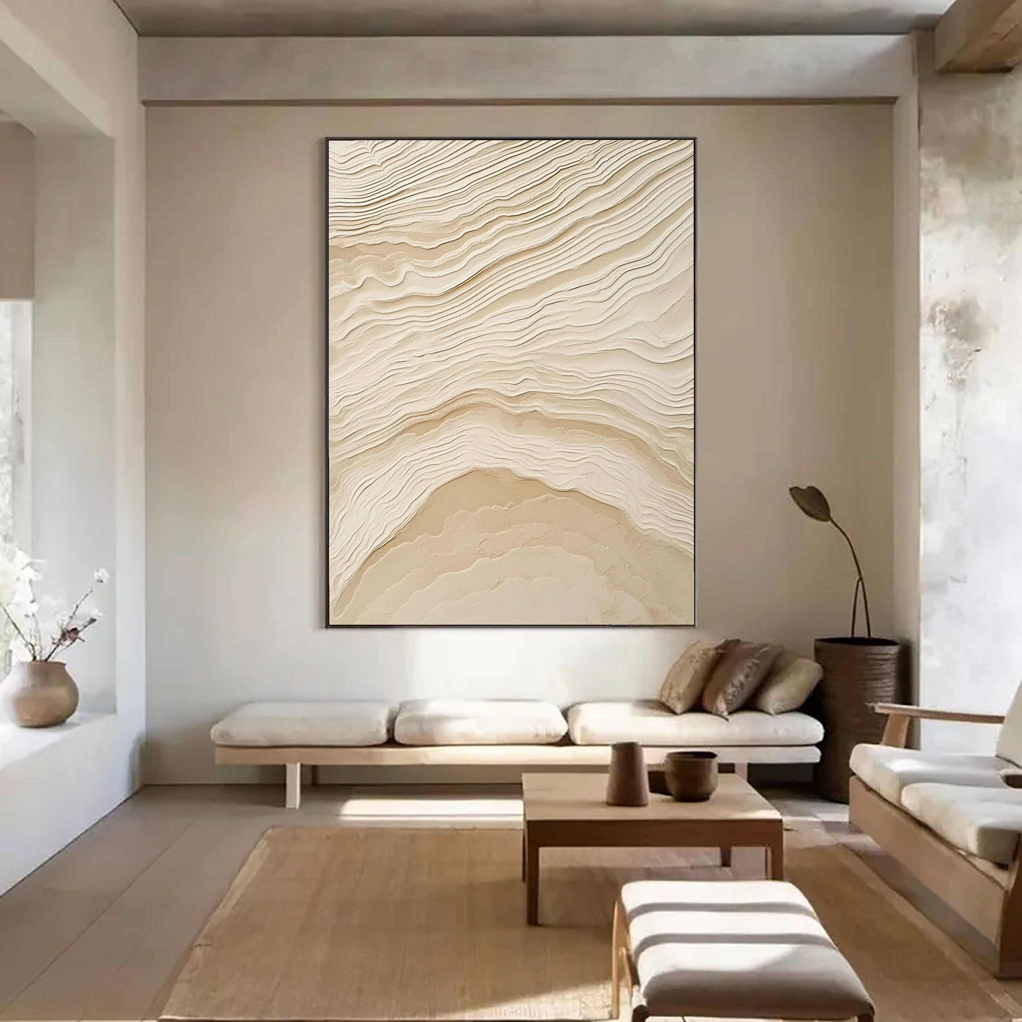 Textured Topographic Serenity | Beige Waves
