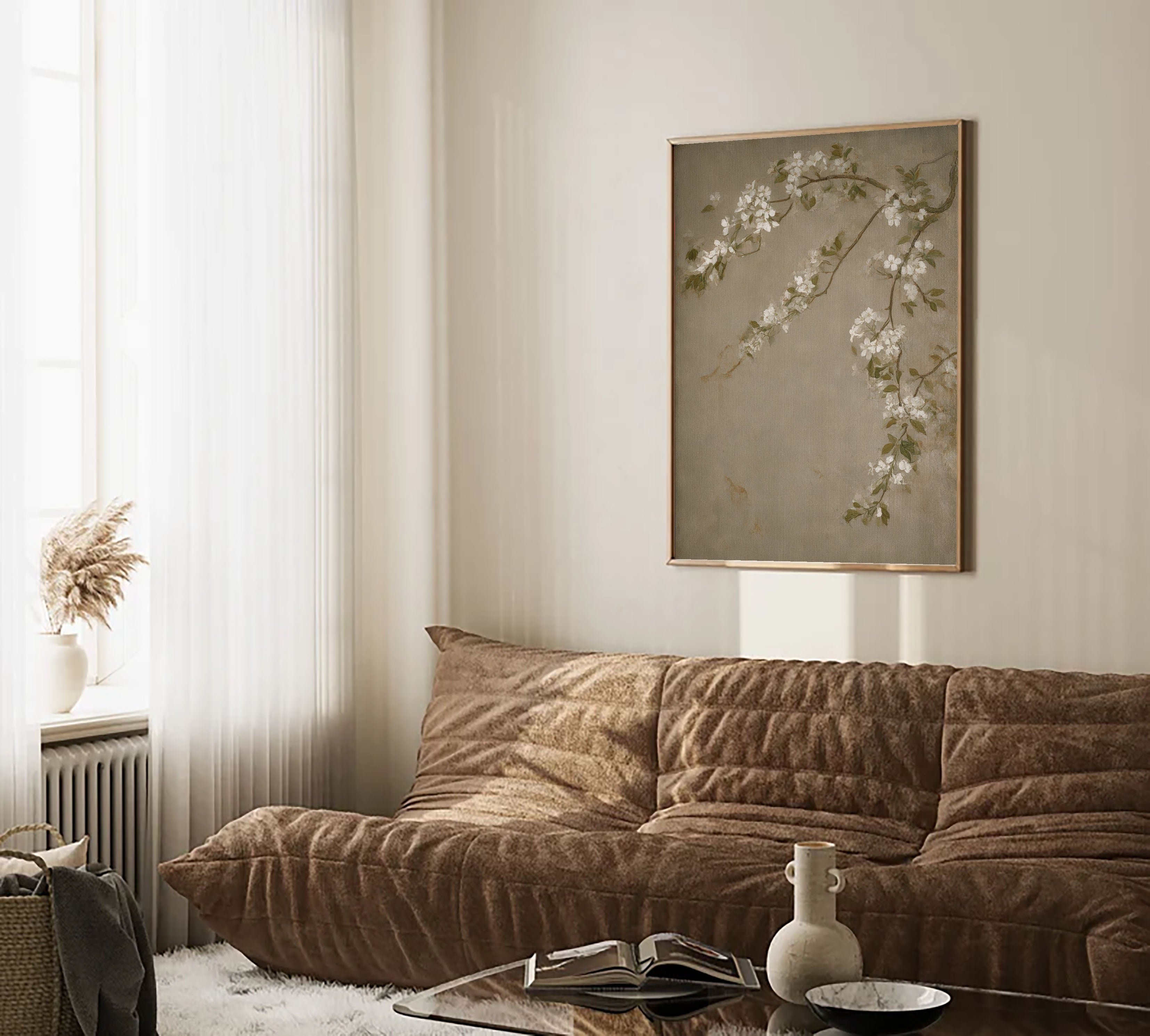 Strukturierte Blütenzweige | Elfenbein-Graubraun