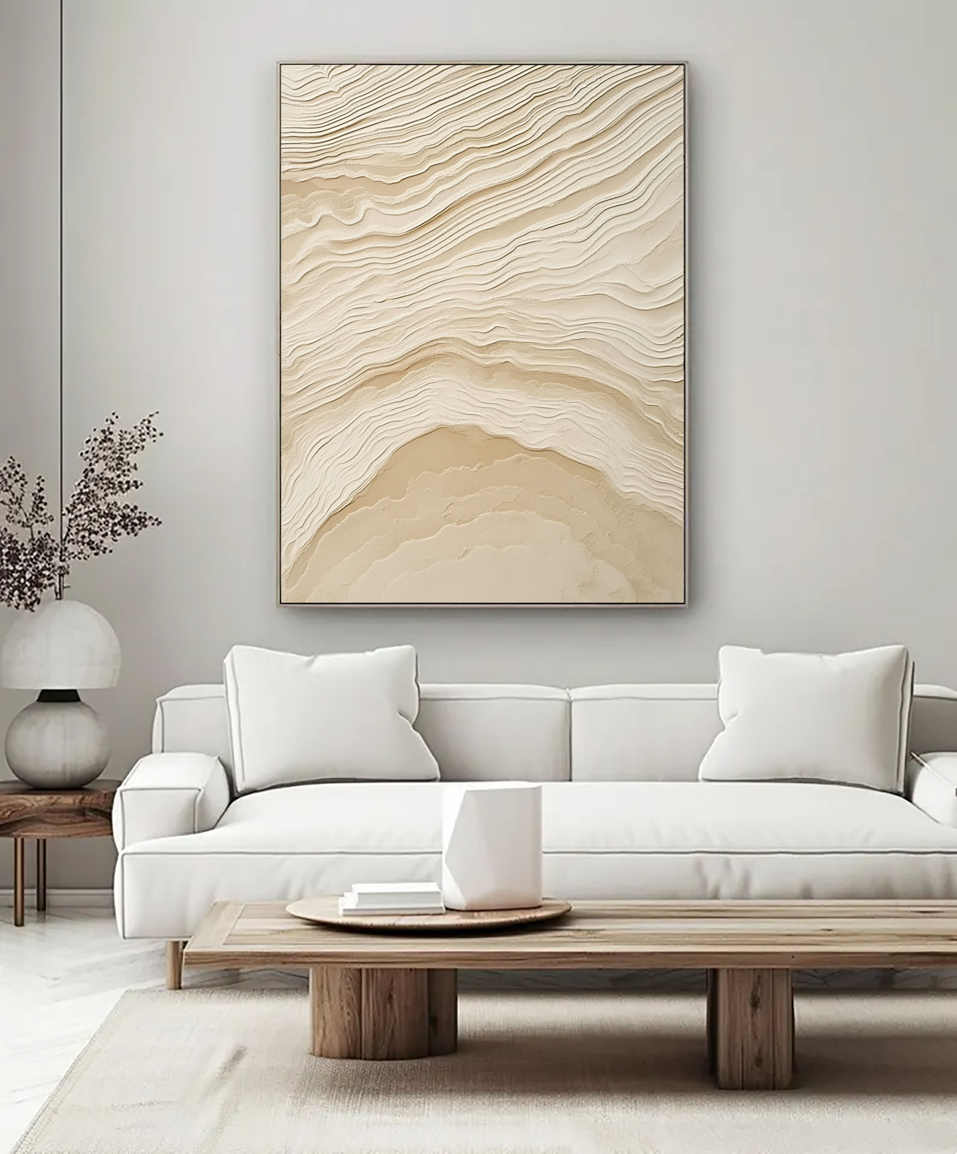 Textured Topographic Serenity | Beige Waves
