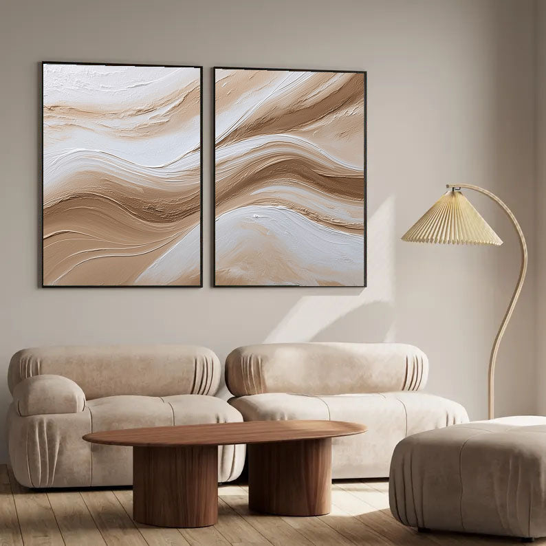 Textured Beige Waves | Flowing Lines