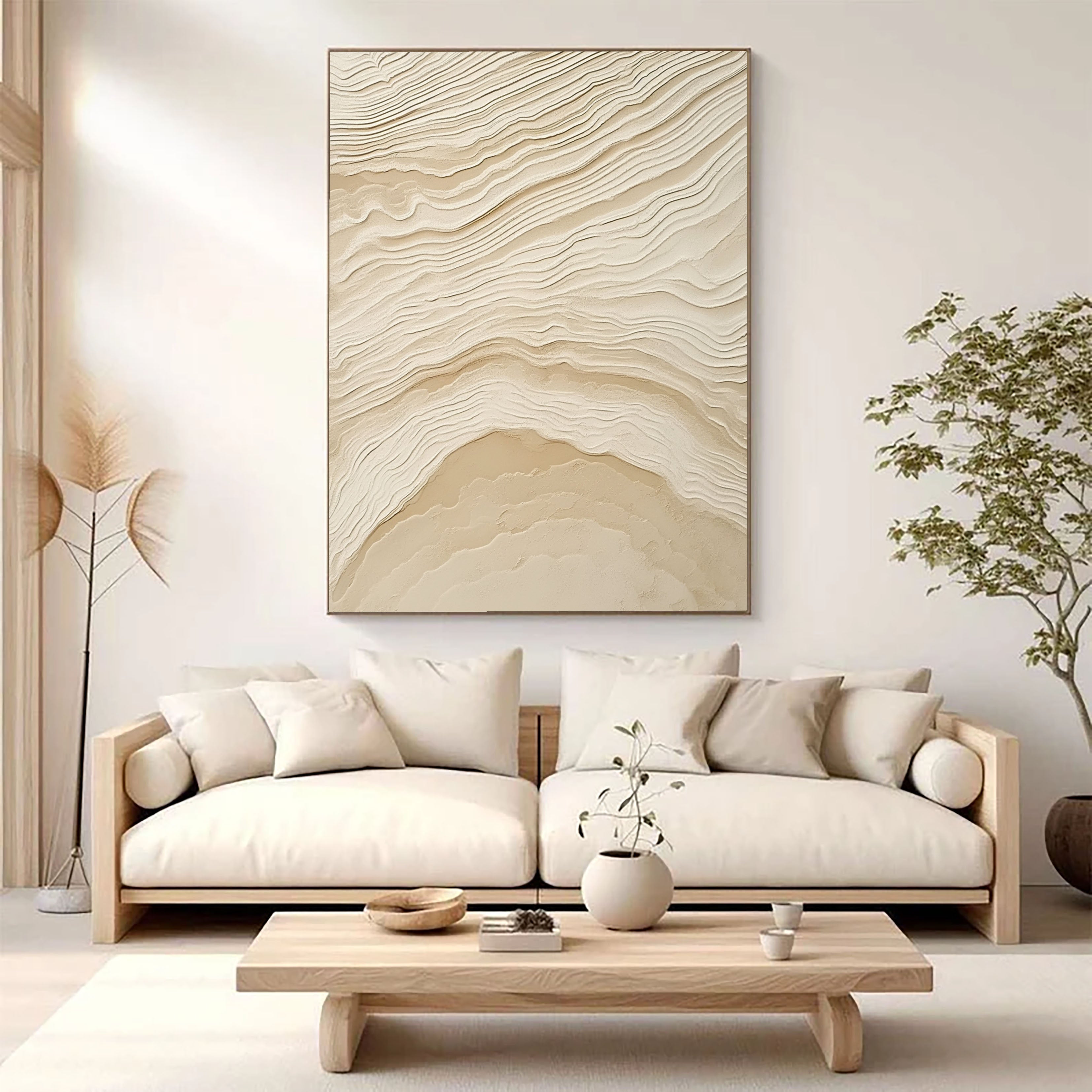 Textured Topographic Serenity | Beige Waves