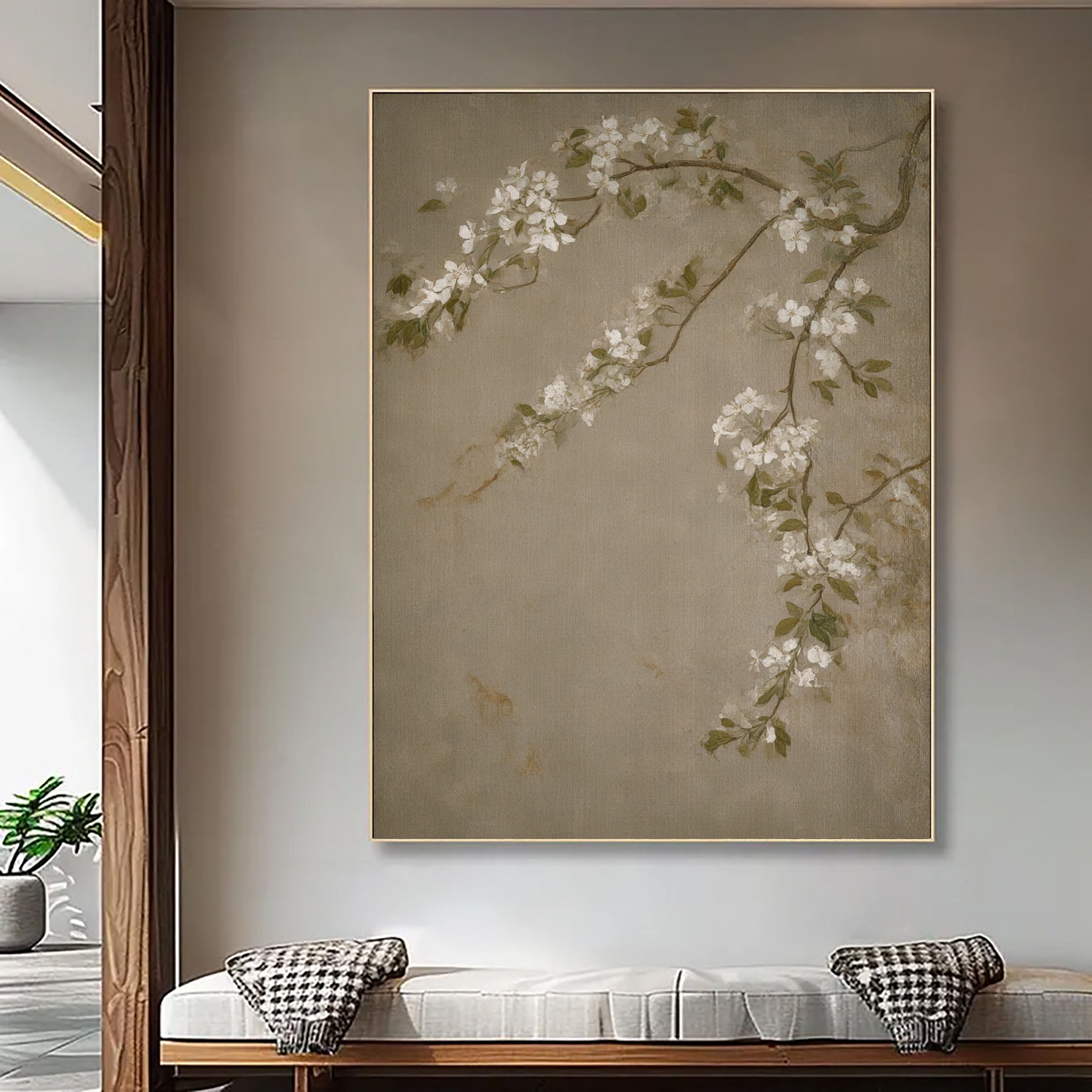 Strukturierte Blütenzweige | Elfenbein-Graubraun