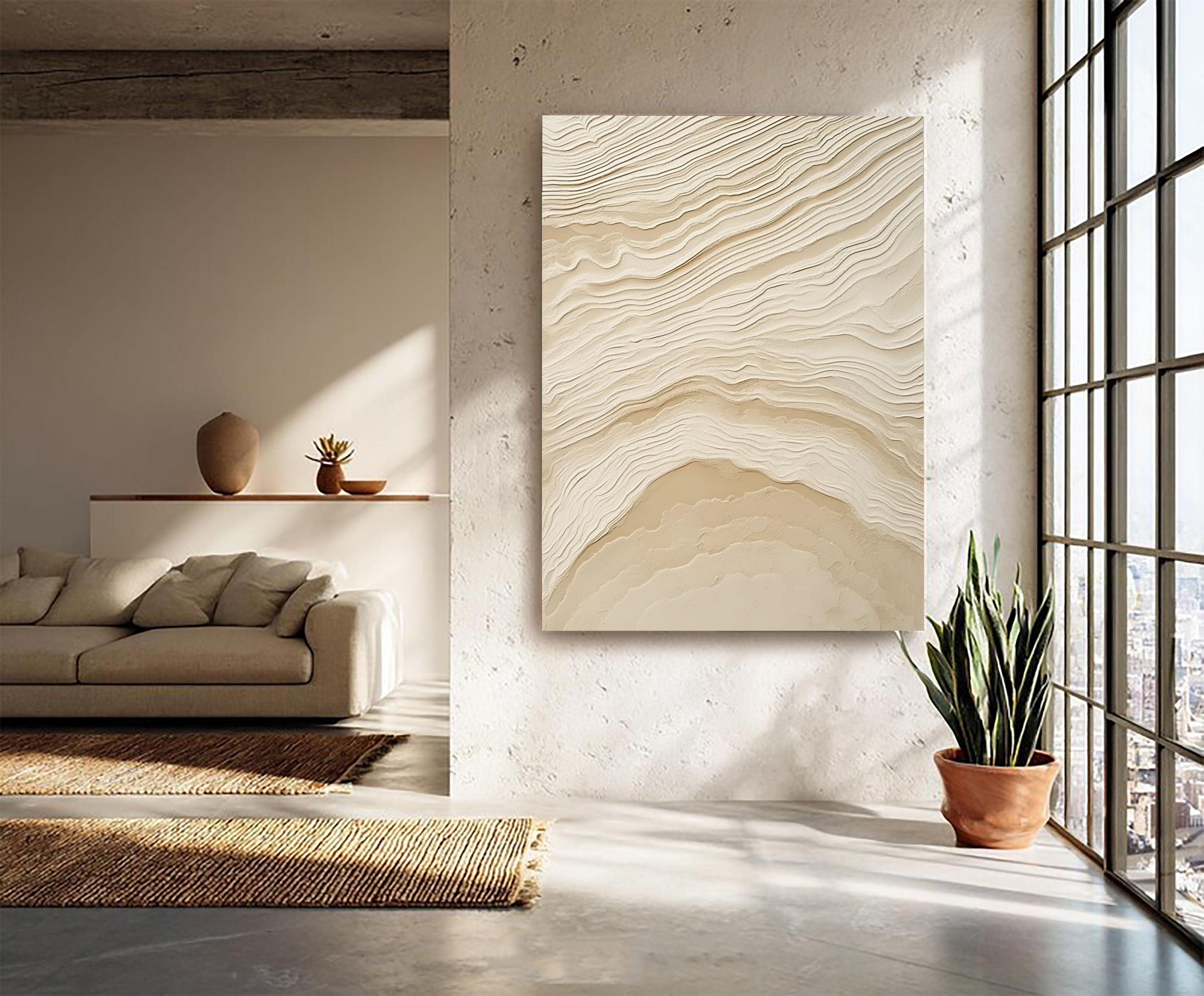 Textured Topographic Serenity | Beige Waves