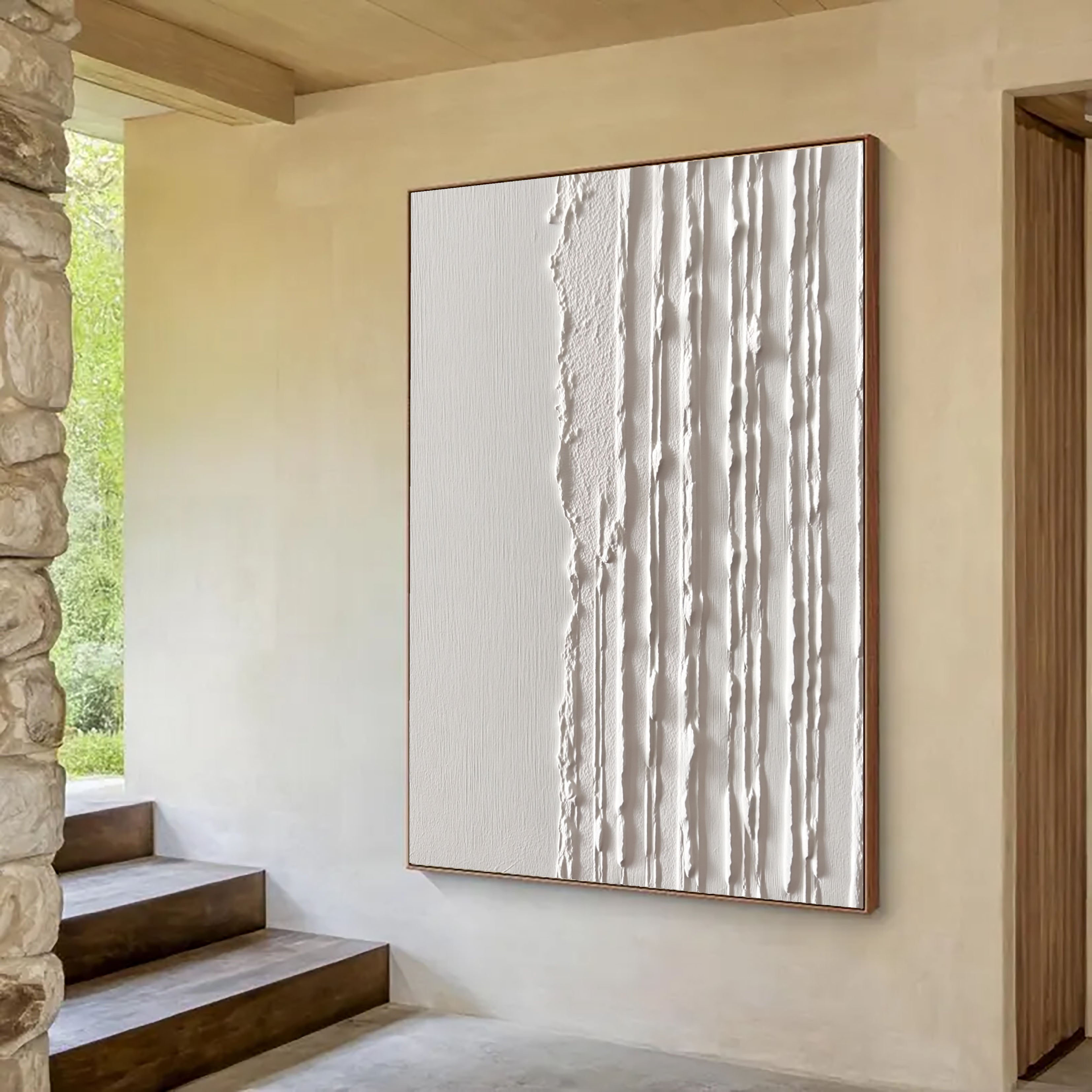 Textured Linear Divide | Ivory Stripes