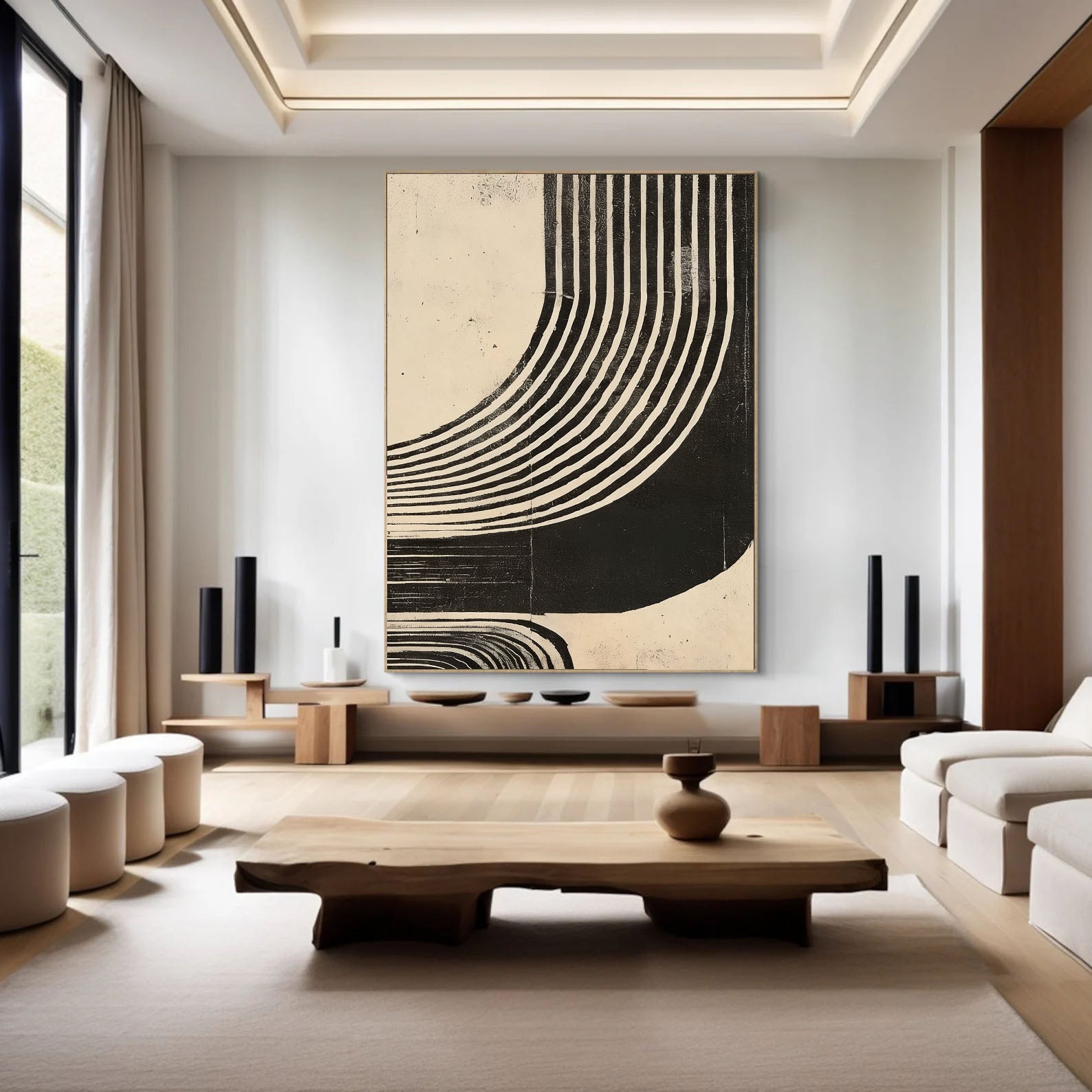 Textured Curved Lines | Black Beige