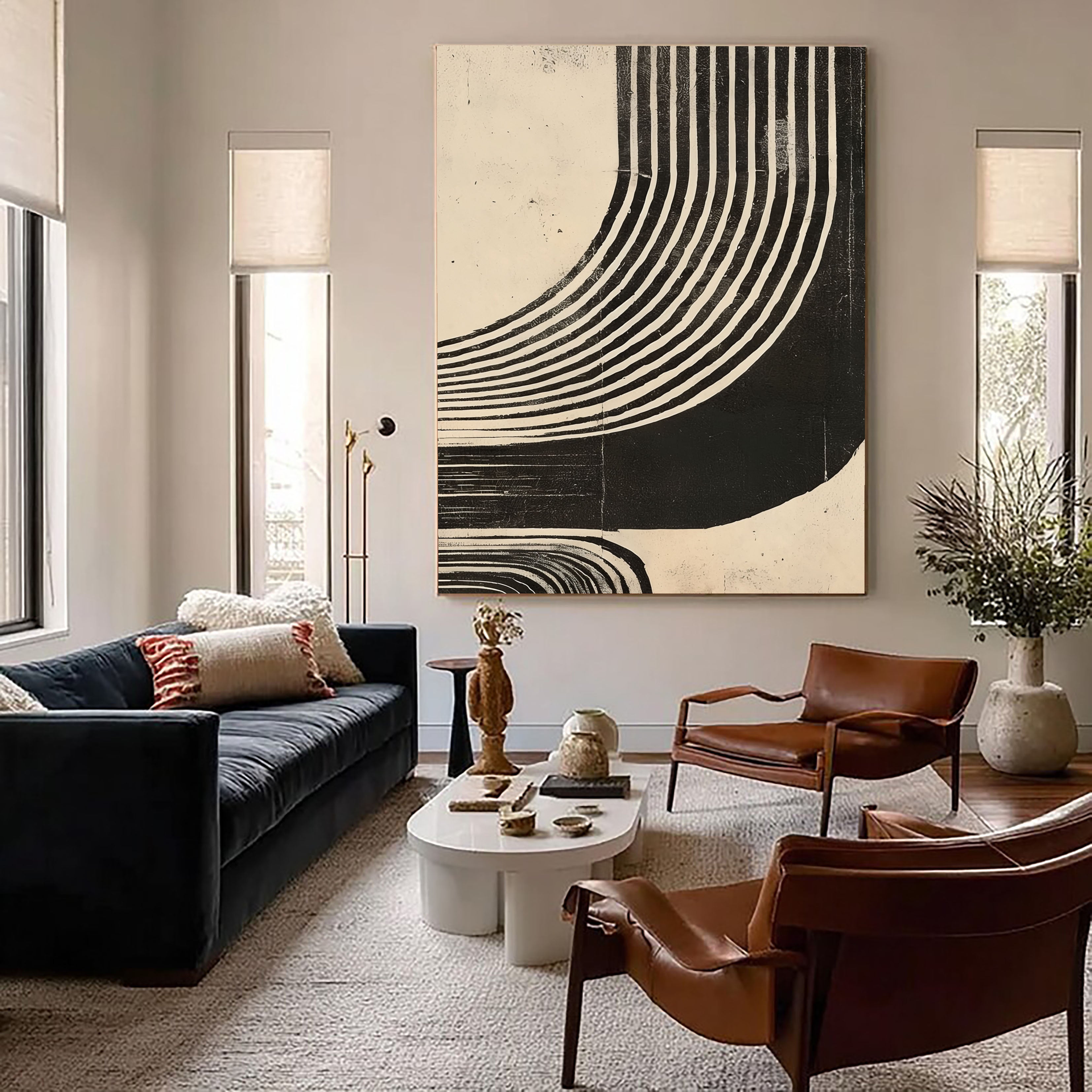 Textured Curved Lines | Black Beige