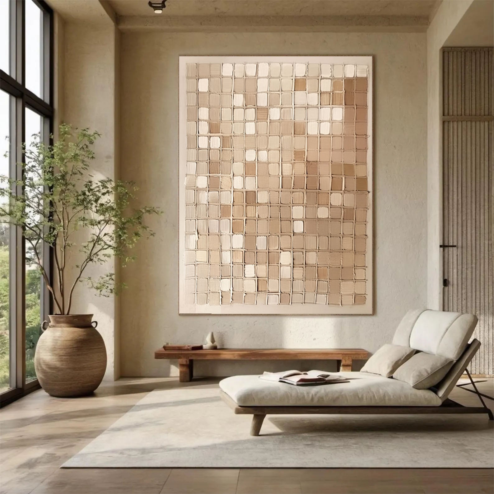 Textured Grid Elegance | Beige Tones