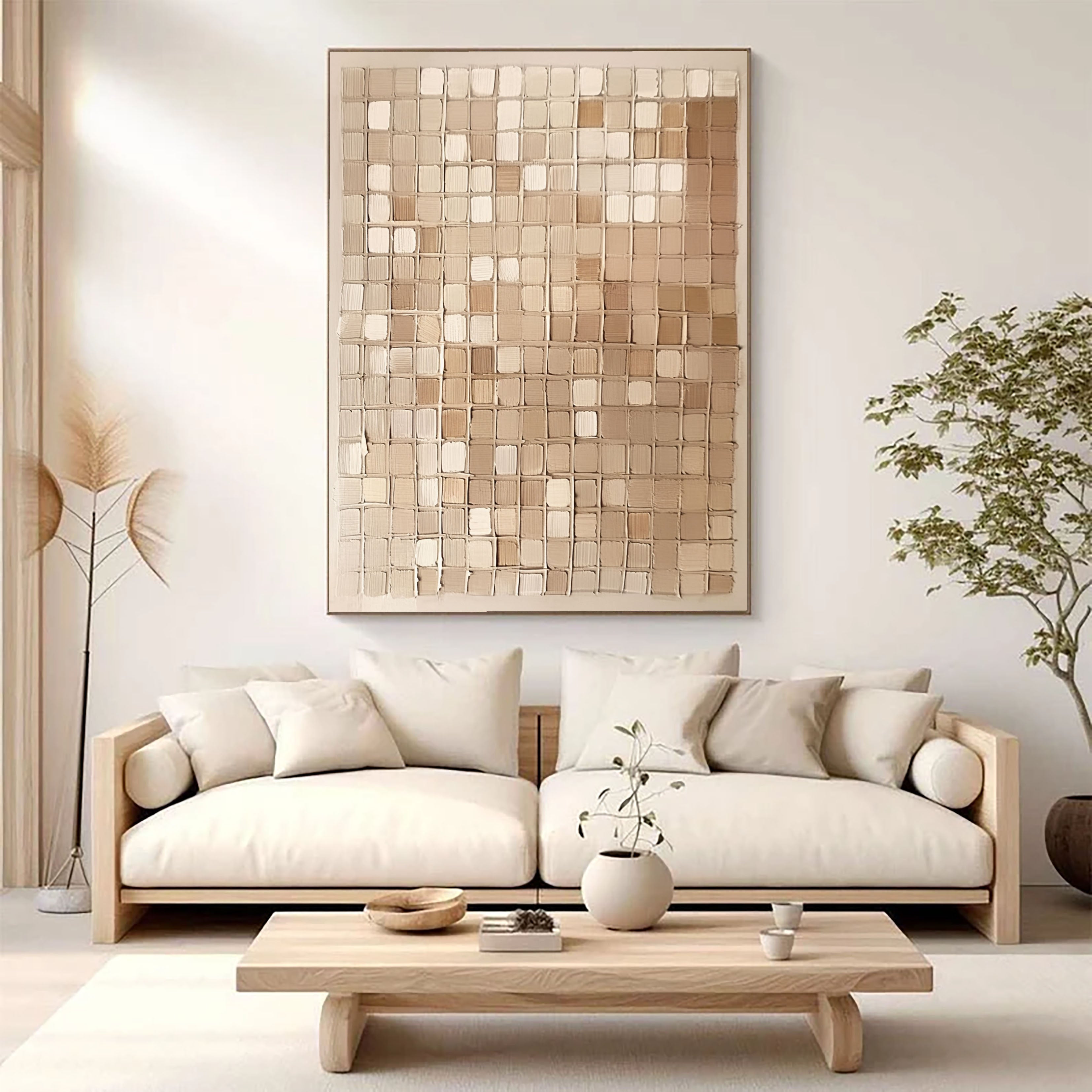Textured Grid Elegance | Beige Tones
