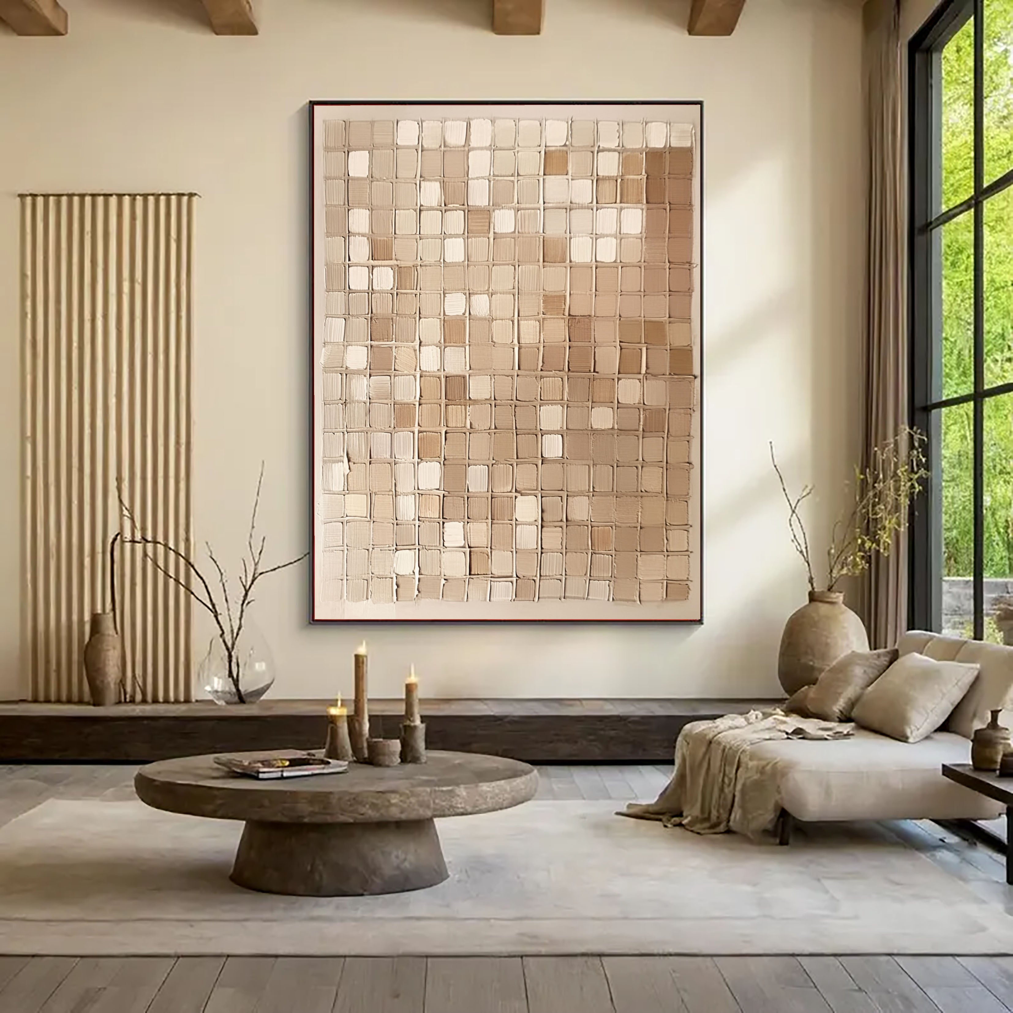 Textured Grid Elegance | Beige Tones