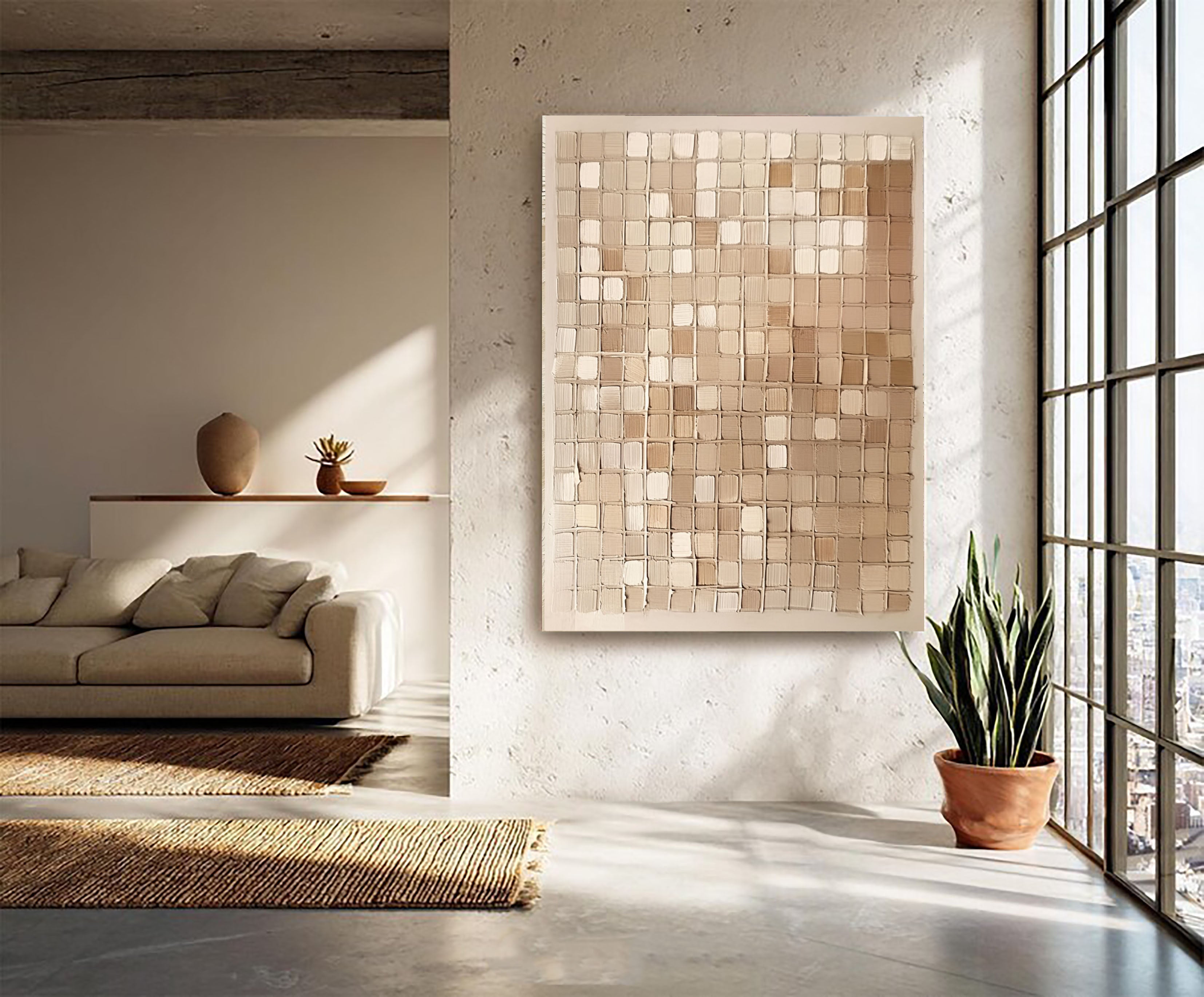 Textured Grid Elegance | Beige Tones