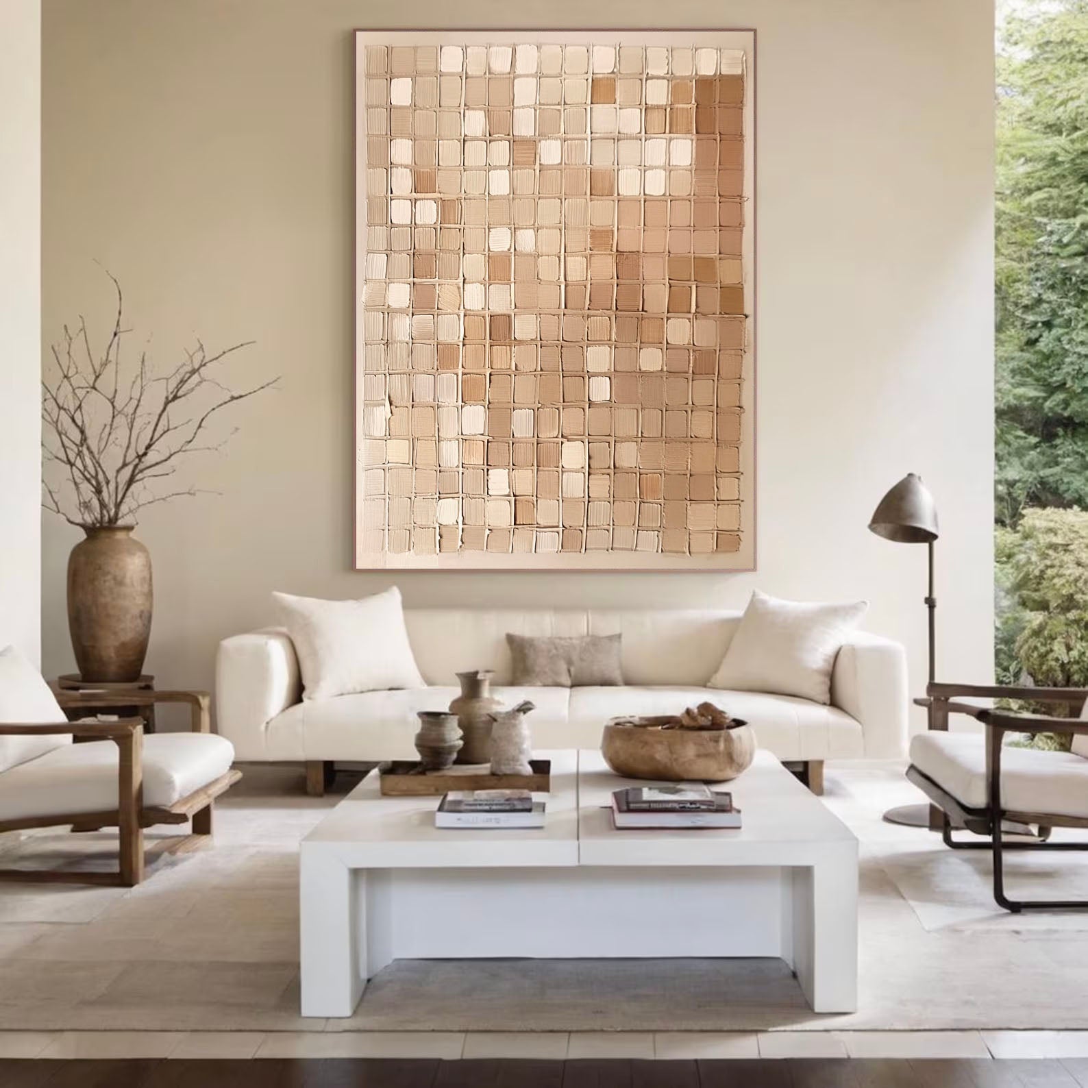 Textured Grid Elegance | Beige Tones