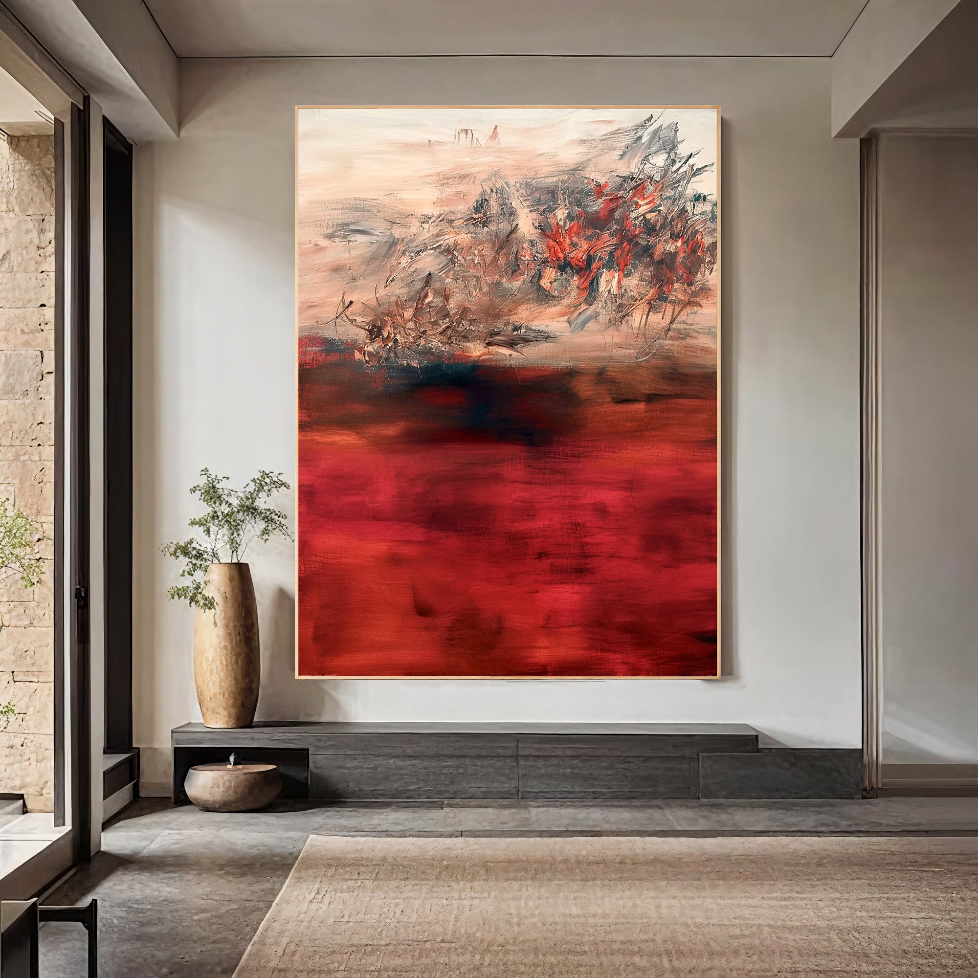 Textured Red Opulence | Red Beige