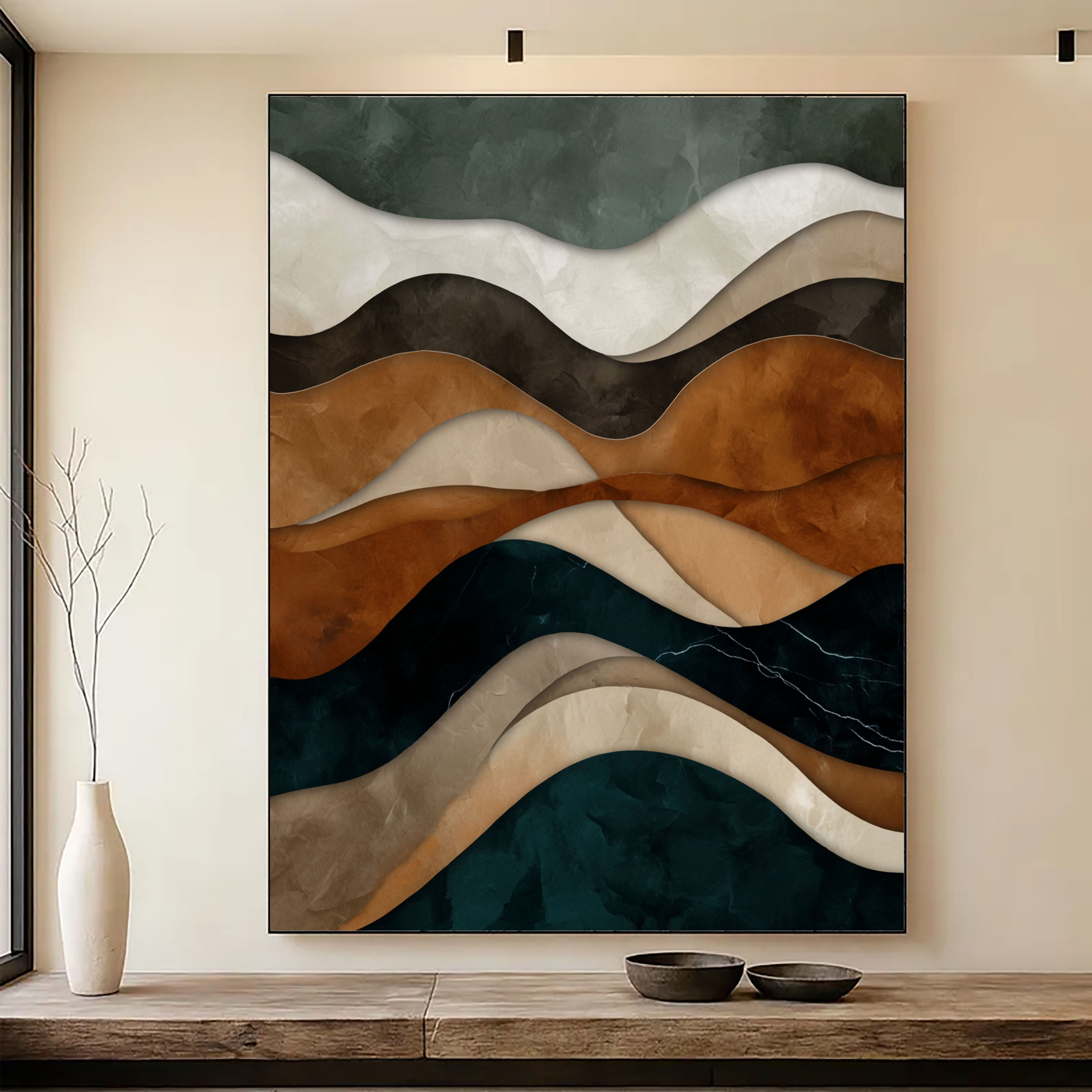 Textured Layered Waves | Teal Browns