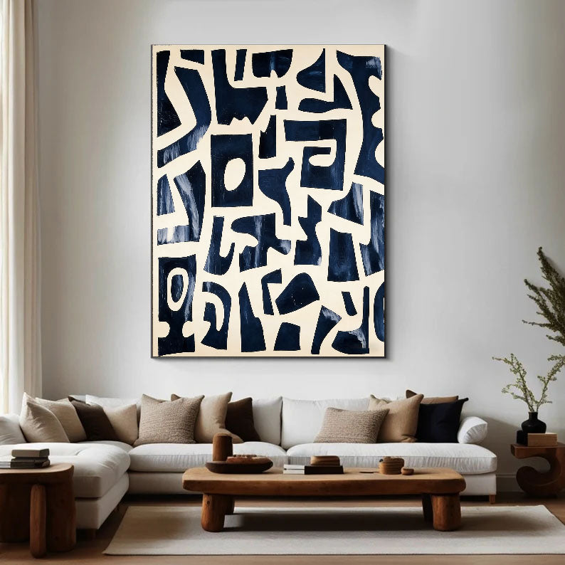 Textured Indigo Geometry | Cream Maze