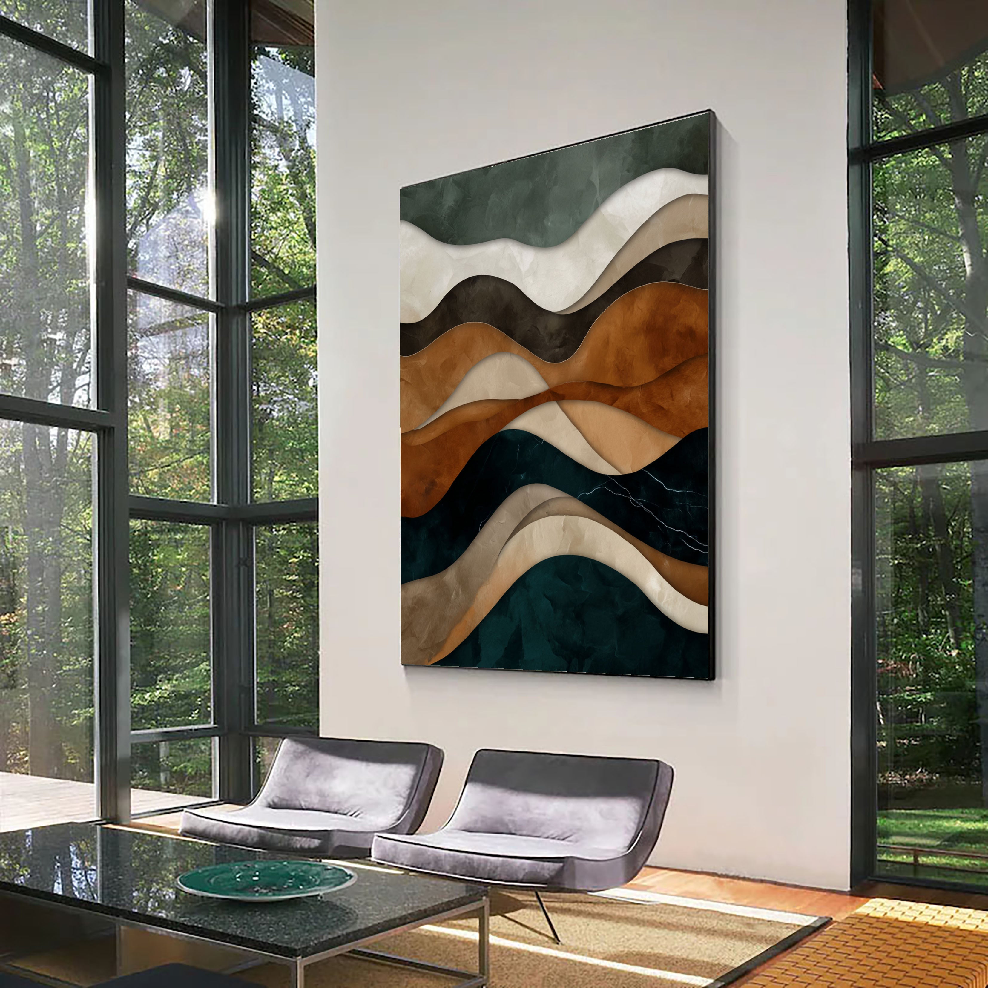 Textured Layered Waves | Teal Browns