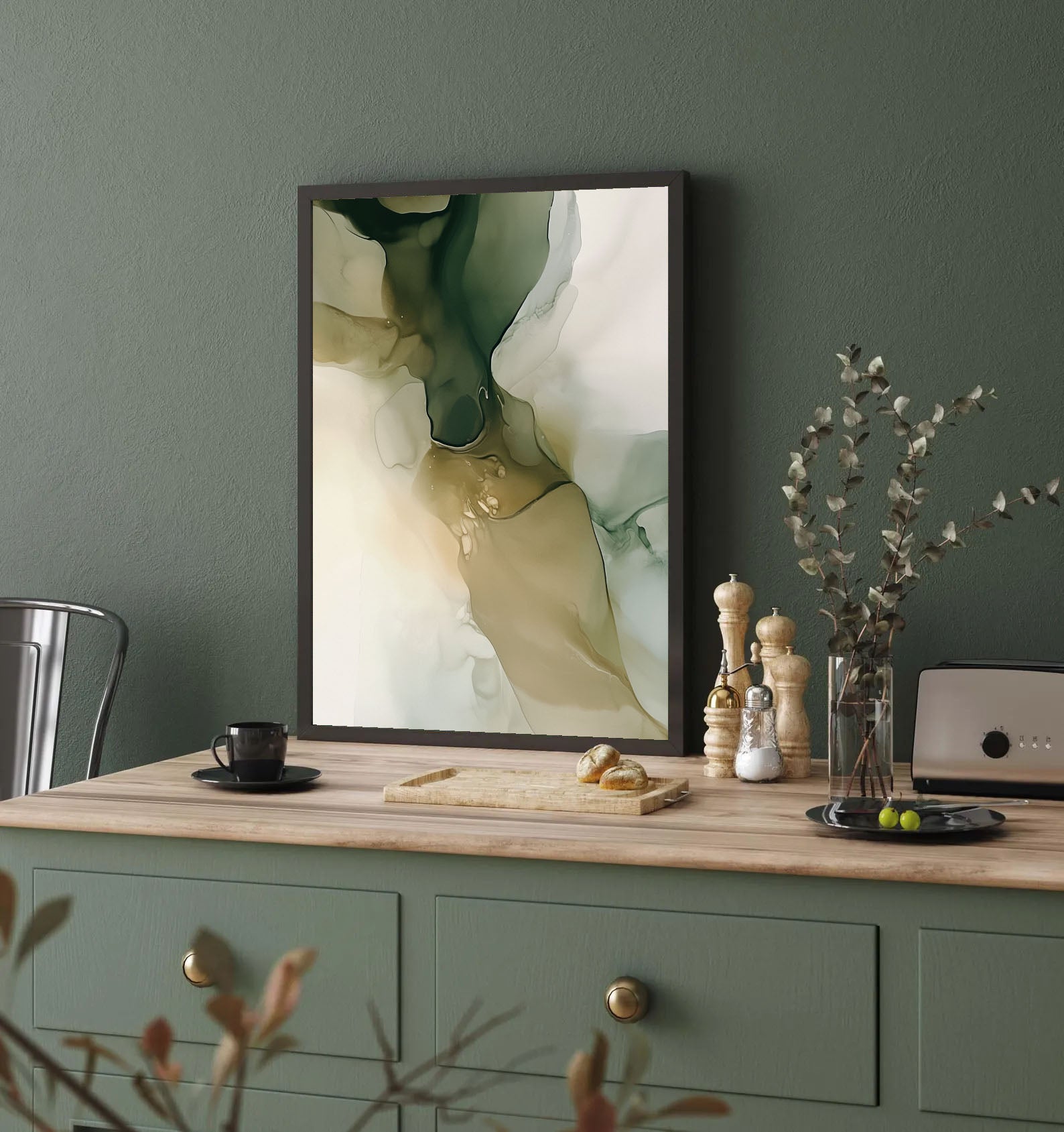 Textured Fluid Elegance | Green Beige