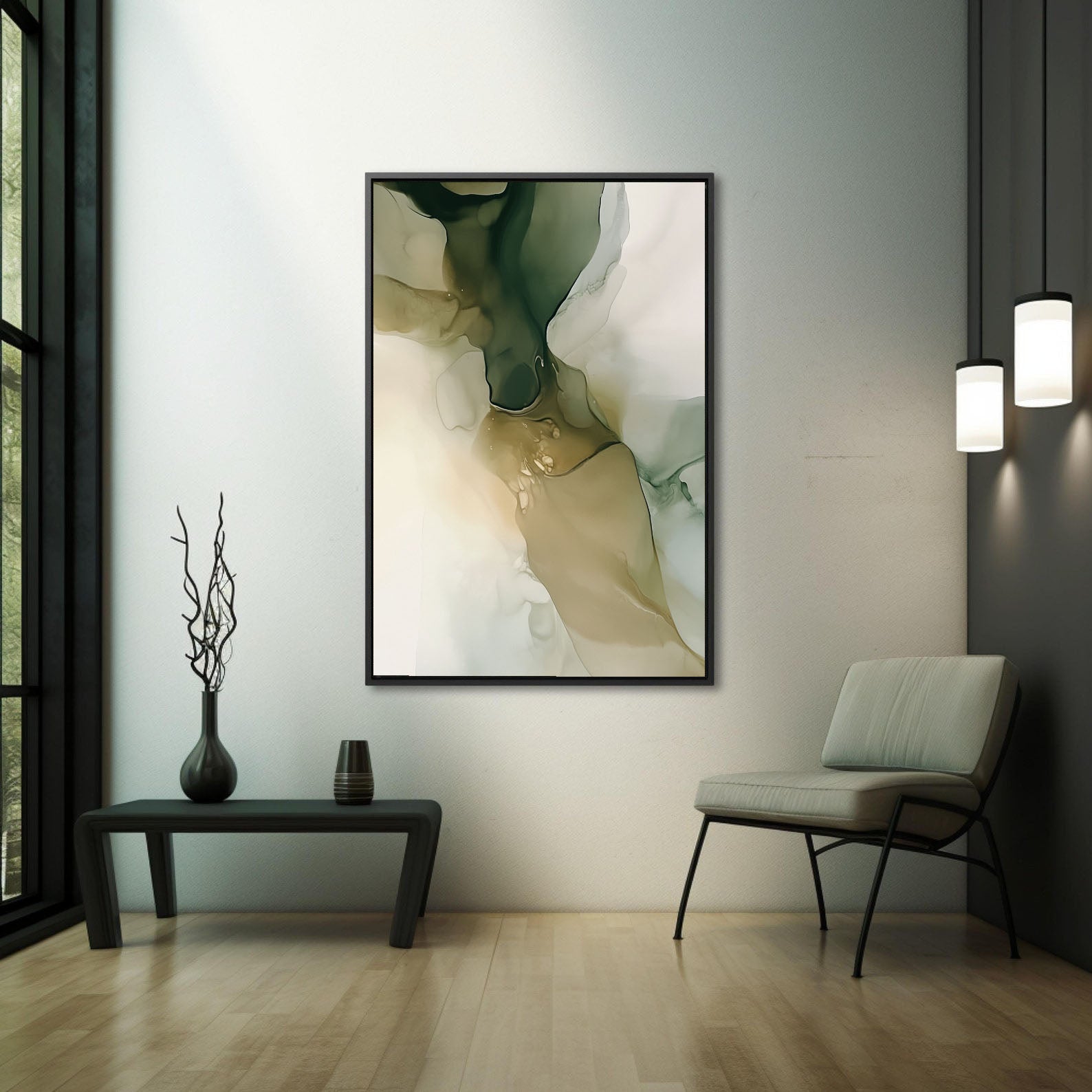 Textured Fluid Elegance | Green Beige