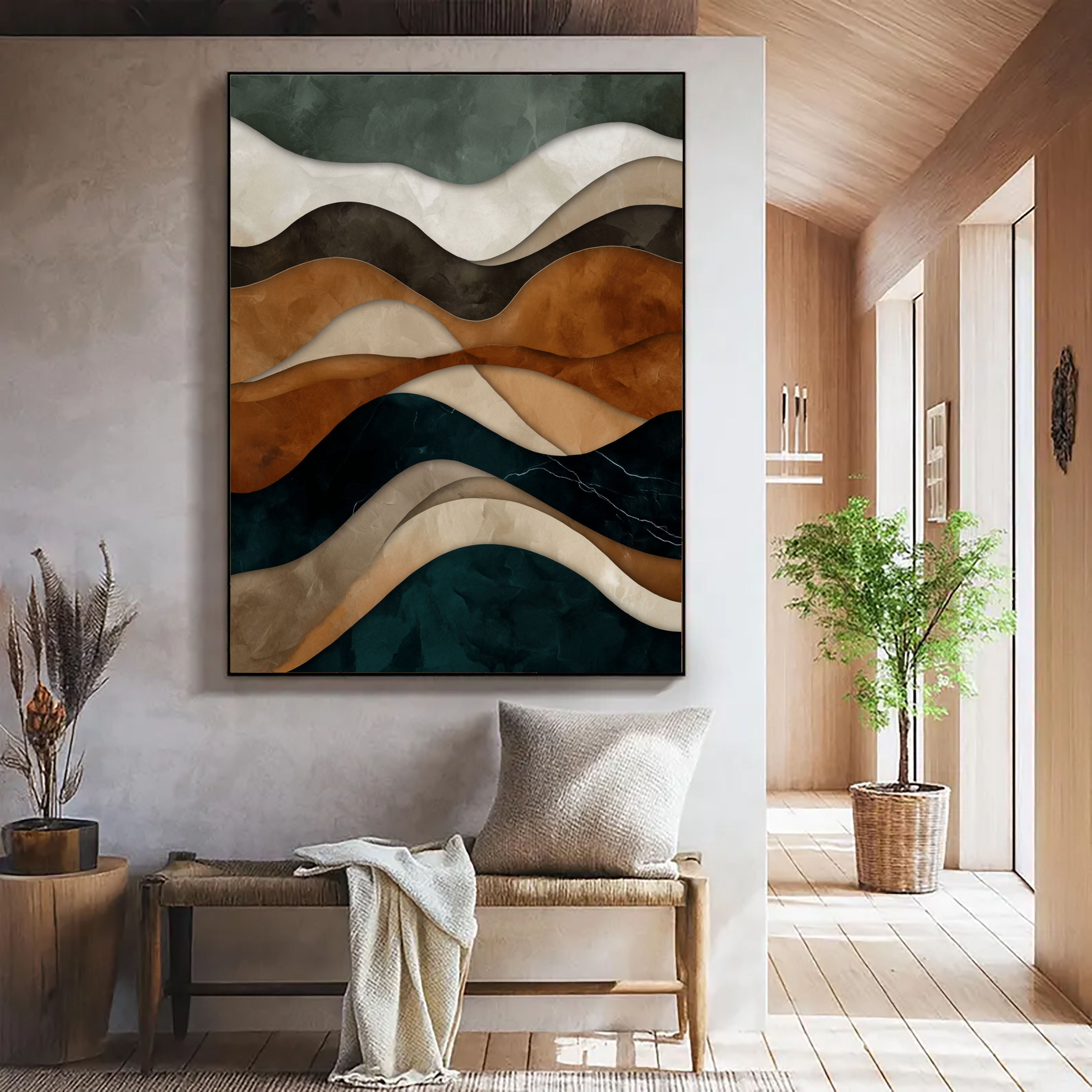 Textured Layered Waves | Teal Browns