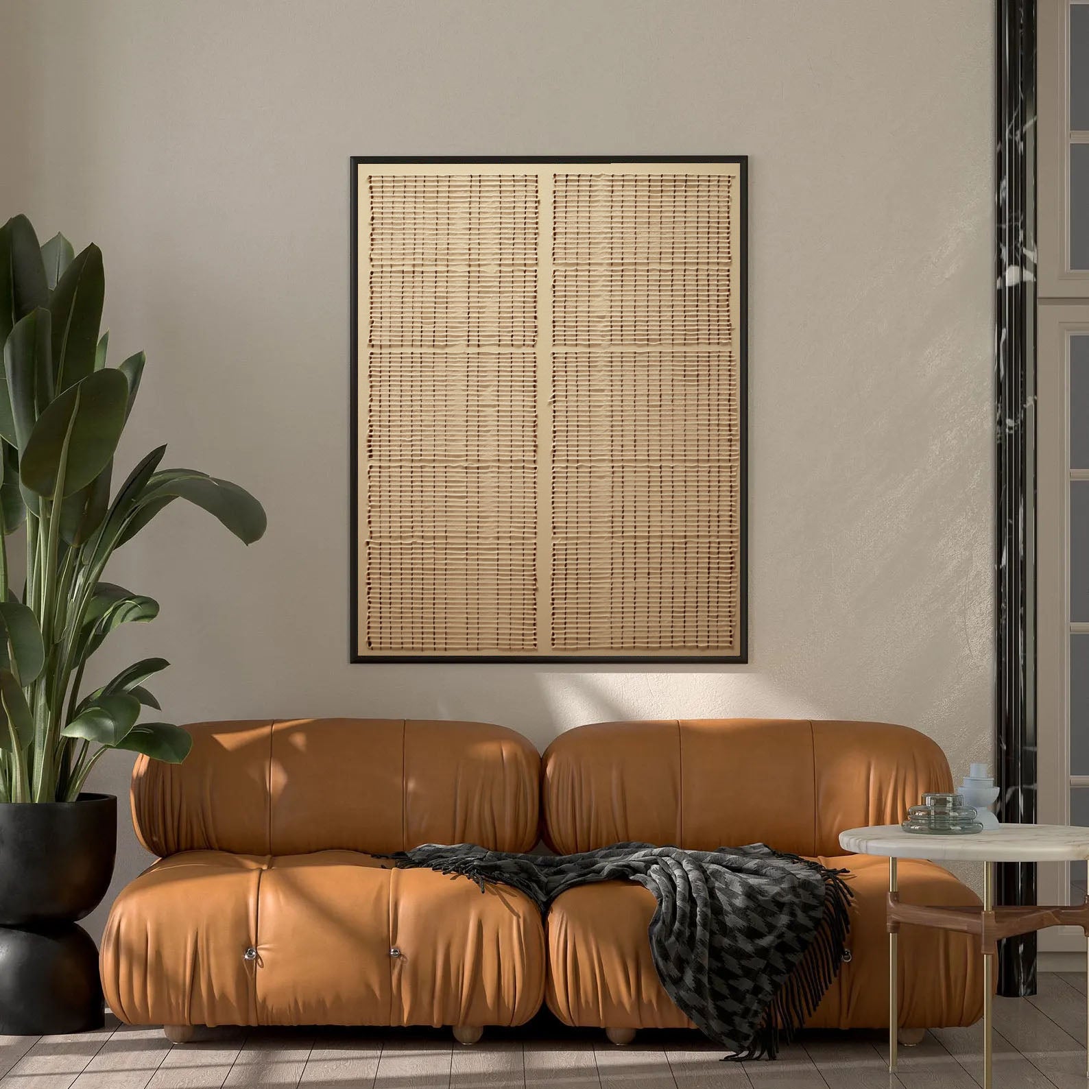 Textured Woven Serenity | Beige Grid