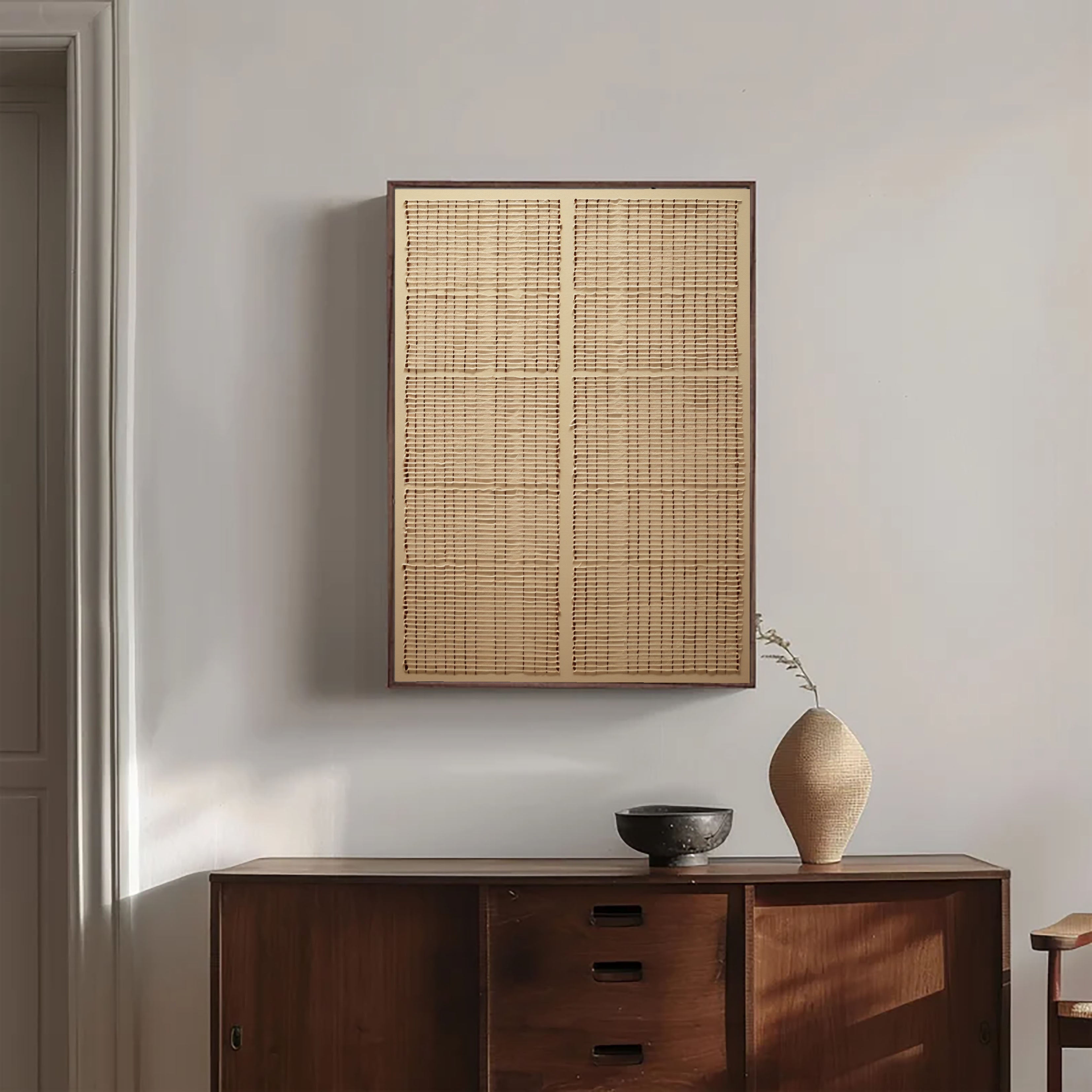 Textured Woven Serenity | Beige Grid