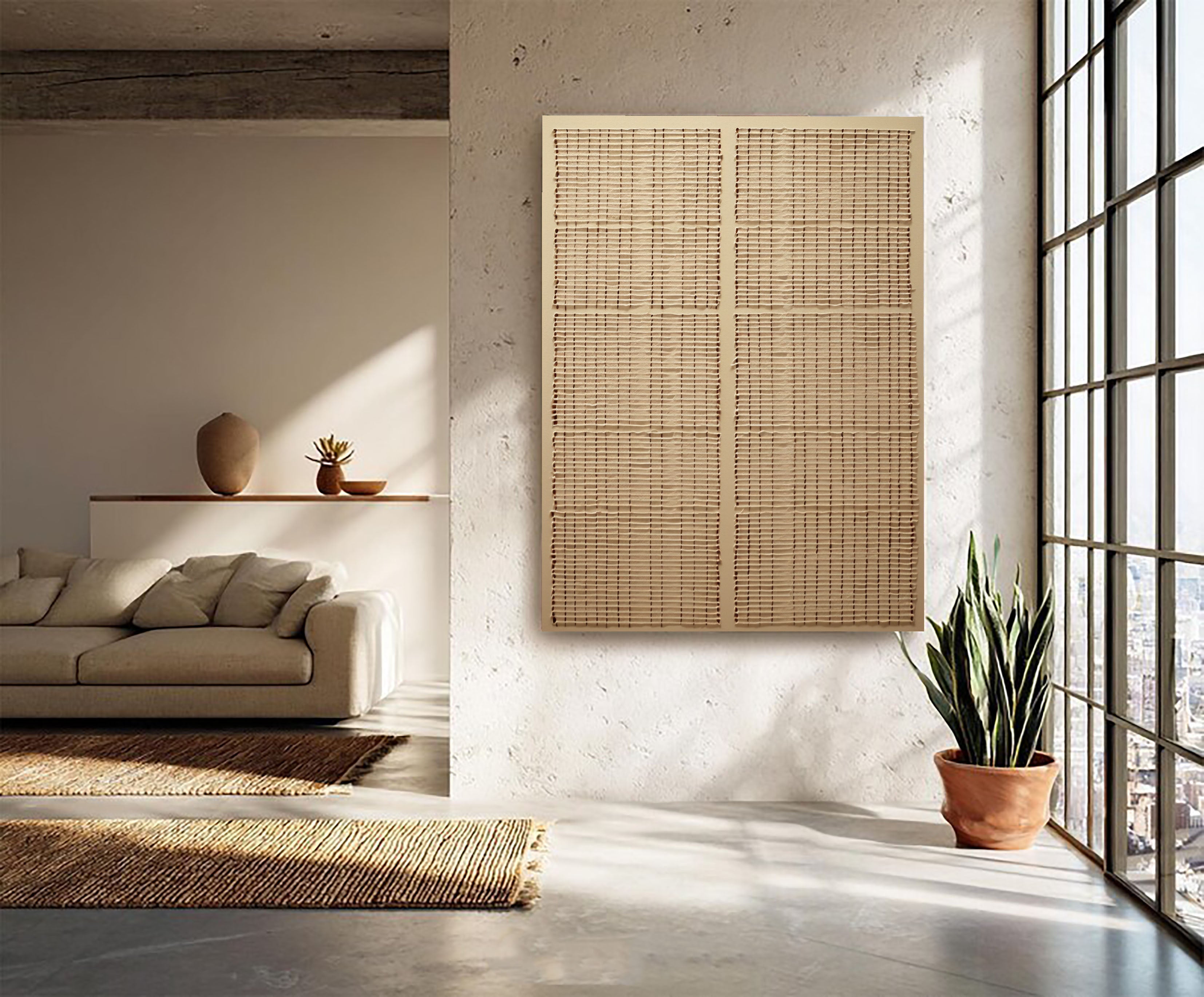 Textured Woven Serenity | Beige Grid