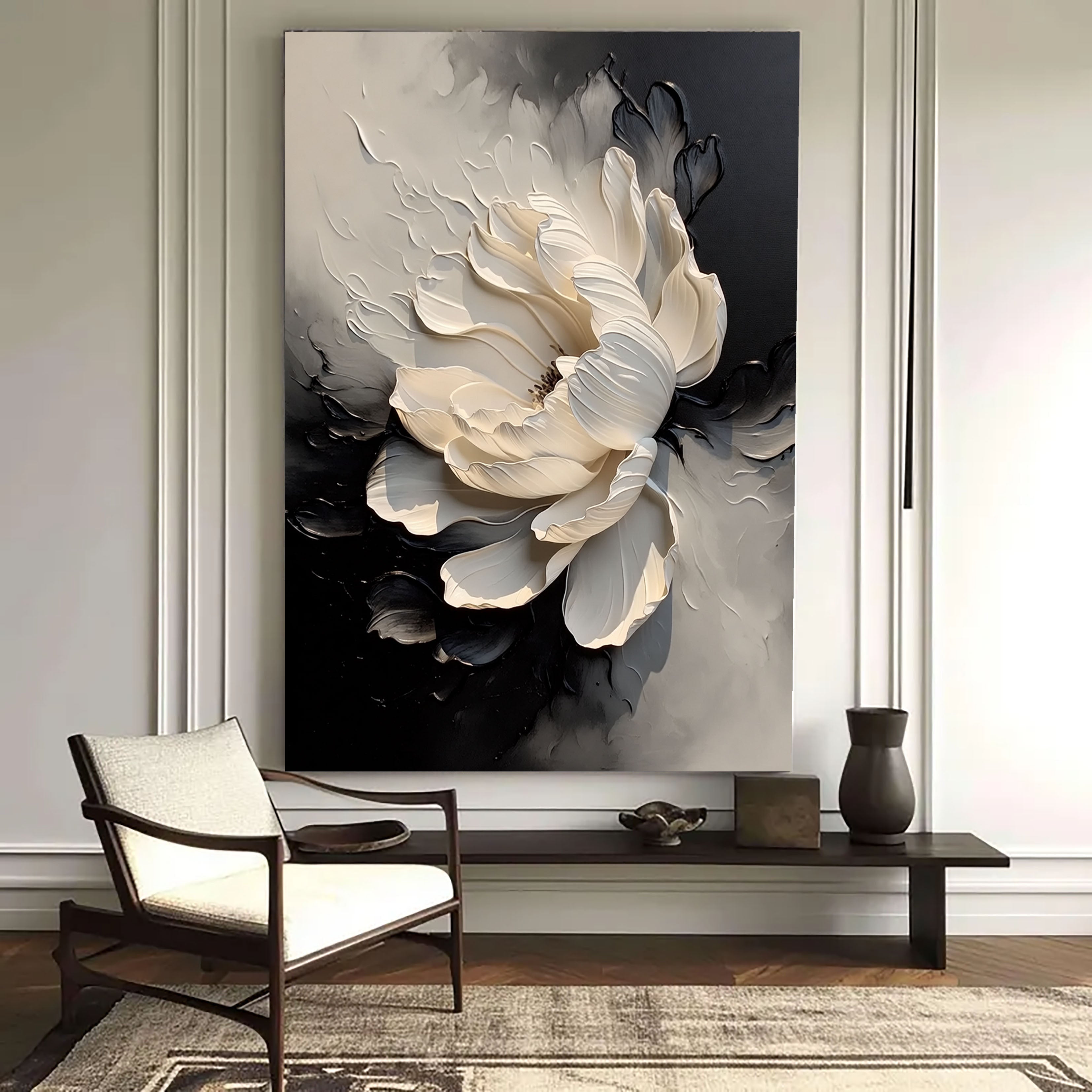 Textured Floral Opulence | Monochrome Bloom