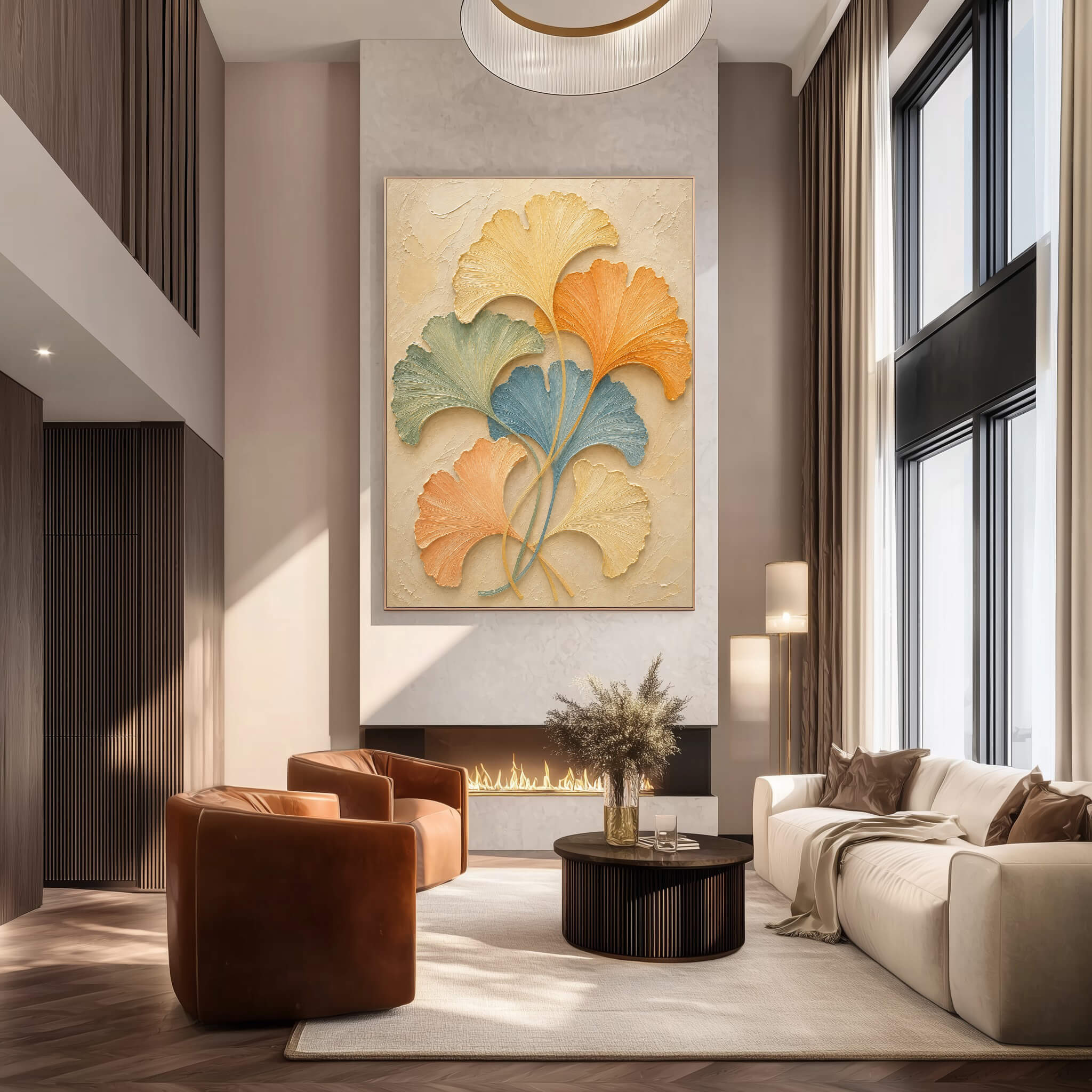 3D-Textured Art | Pastel Ginkgo Swirl