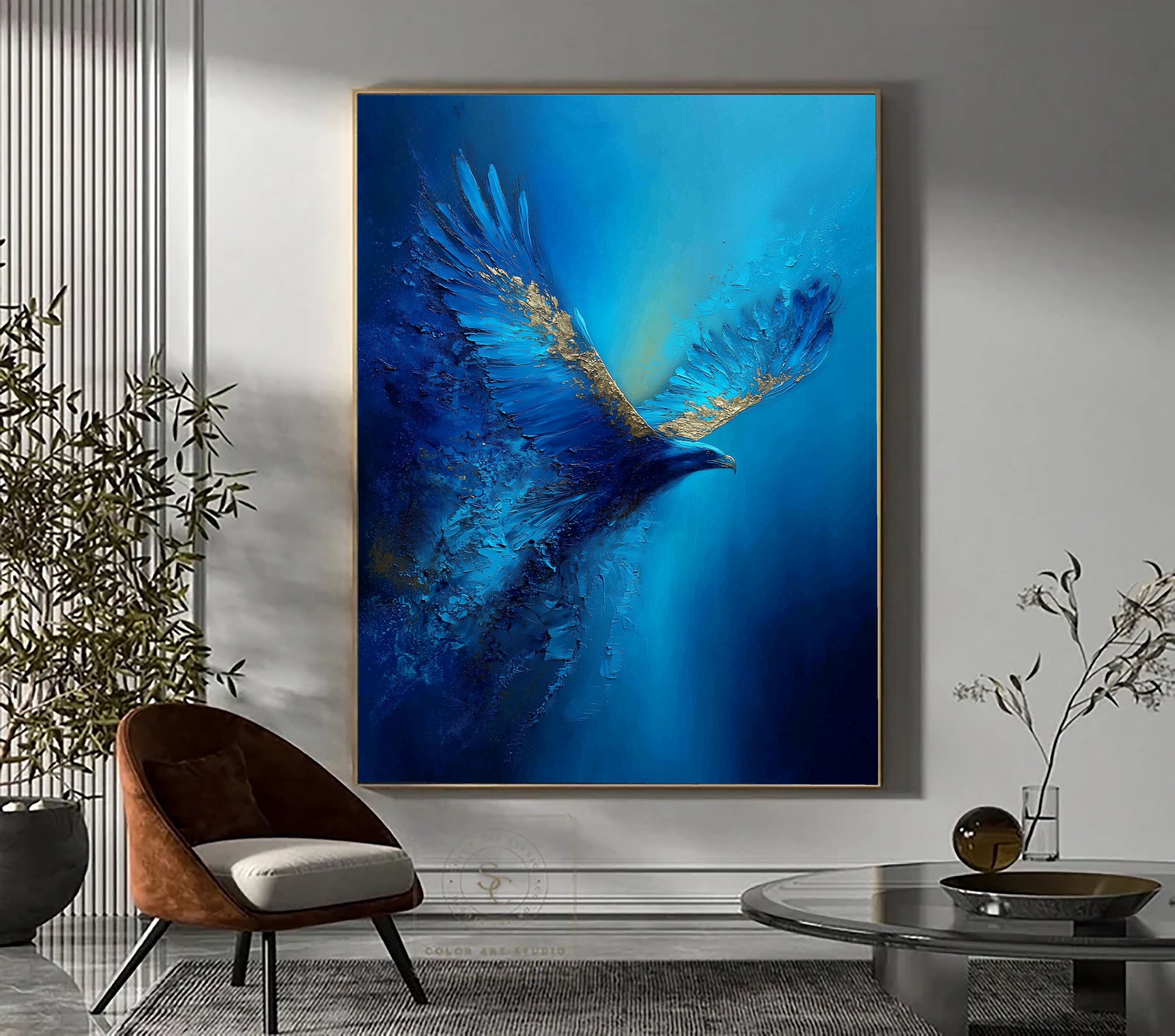 Textured Azure Wings | Gilded Accents