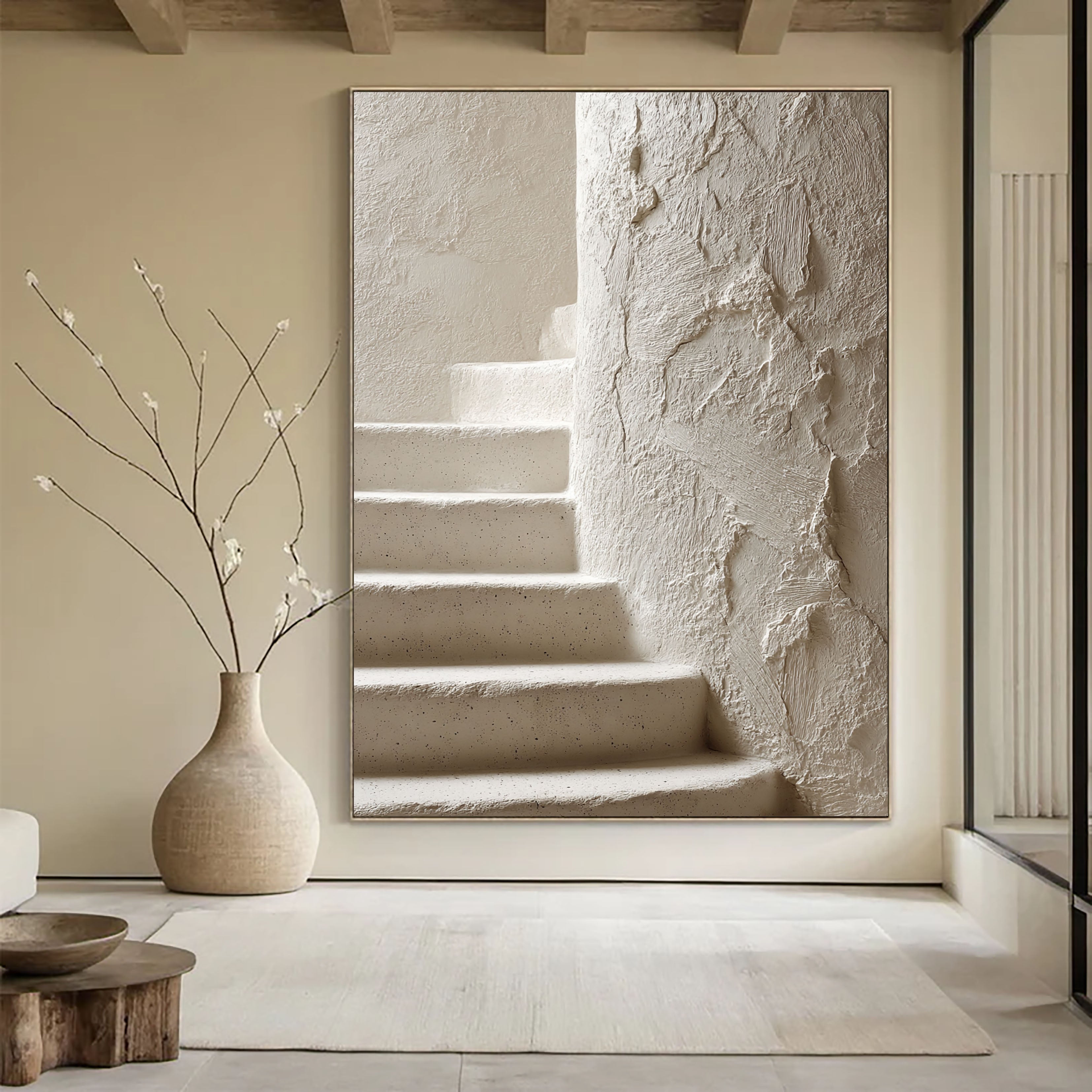 Textured Stucco Stairs | Ivory Hues