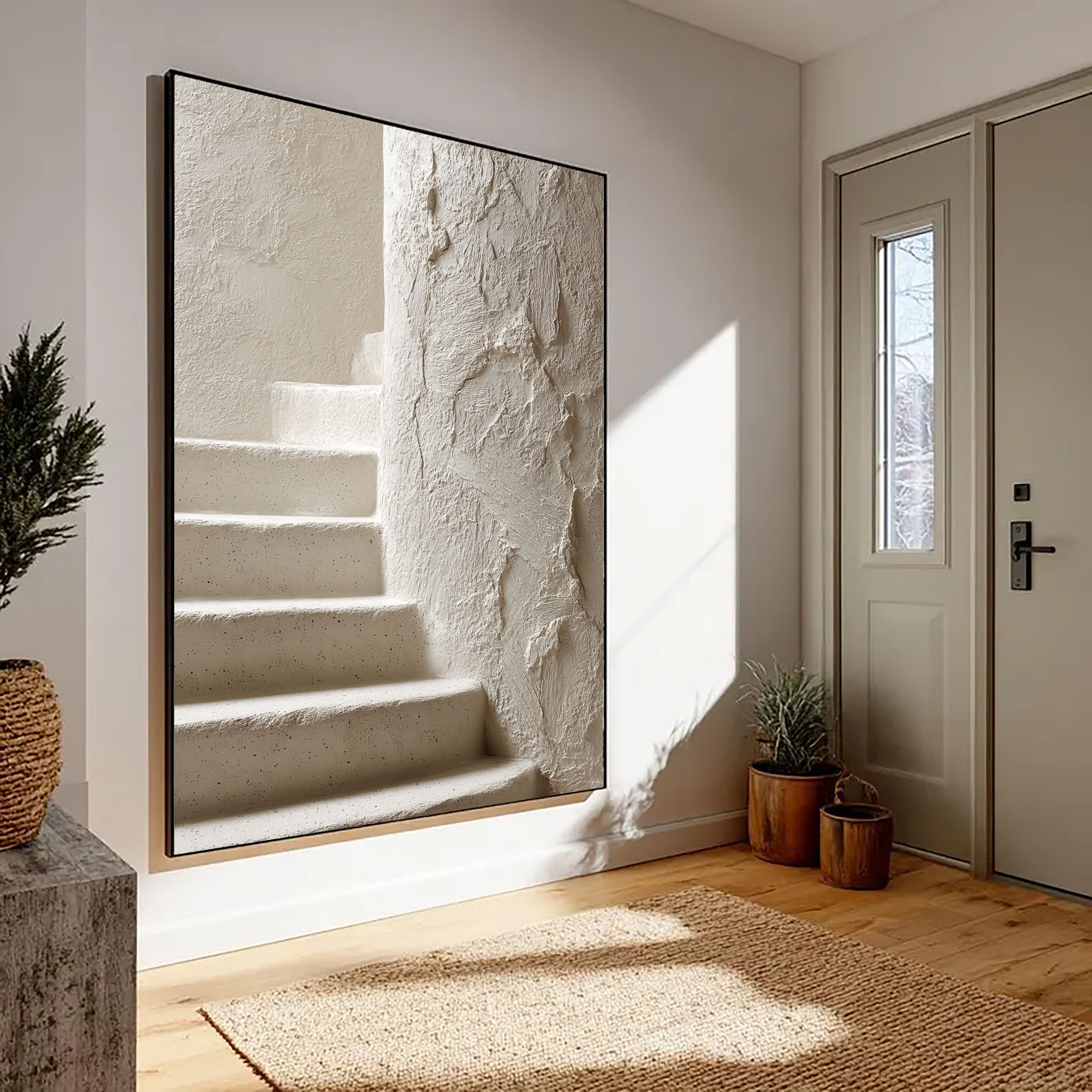 Textured Stucco Stairs | Ivory Hues