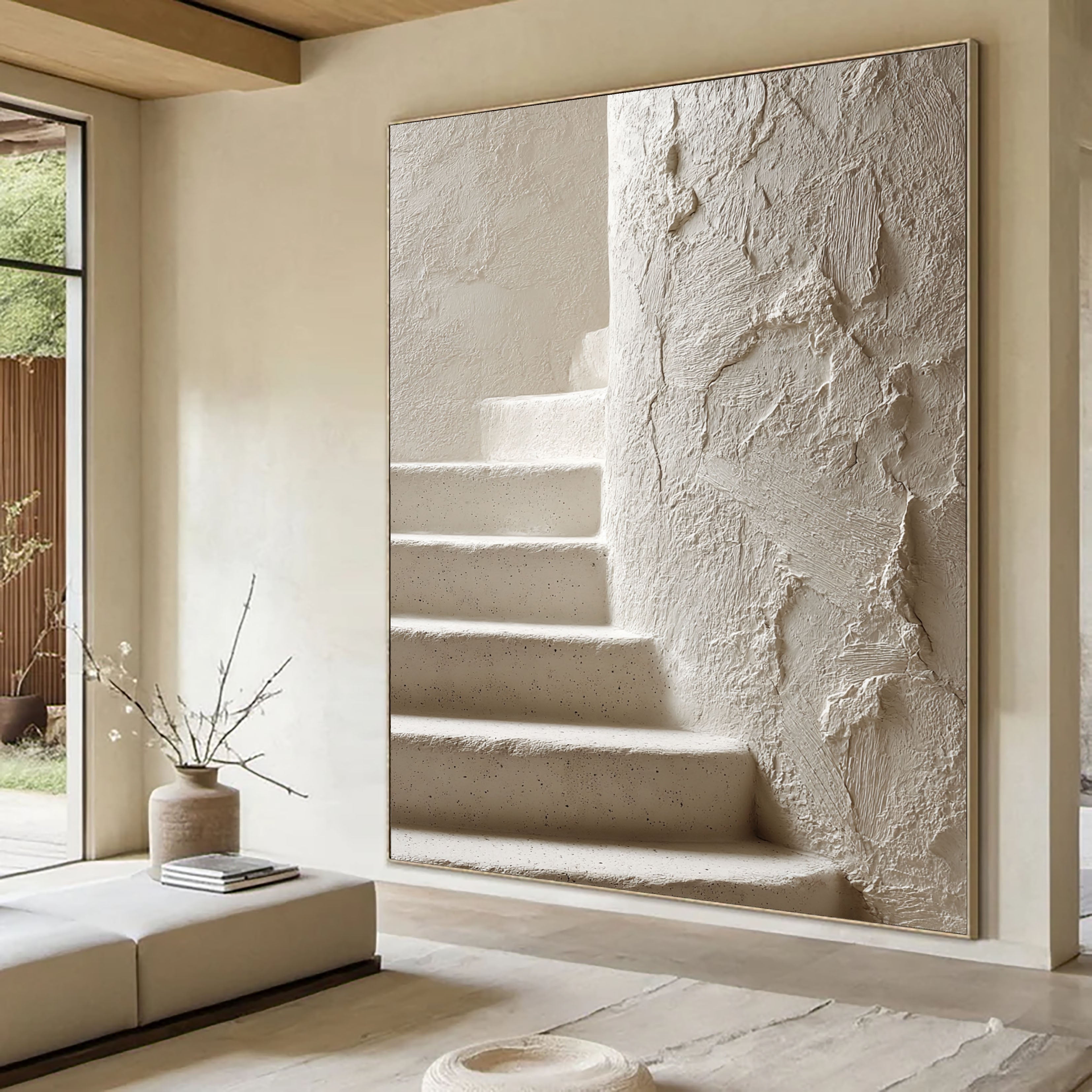 Textured Stucco Stairs | Ivory Hues