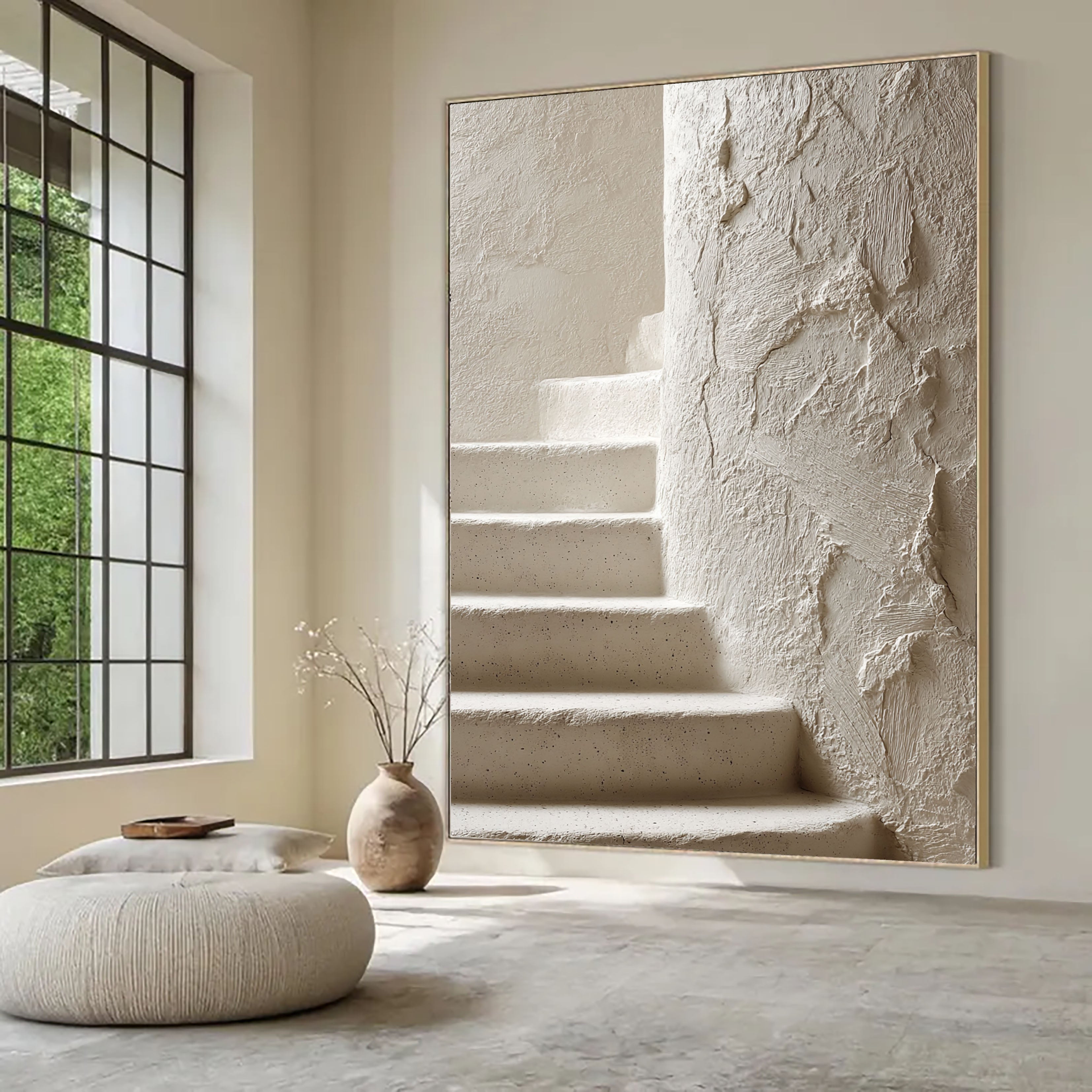 Textured Stucco Stairs | Ivory Hues