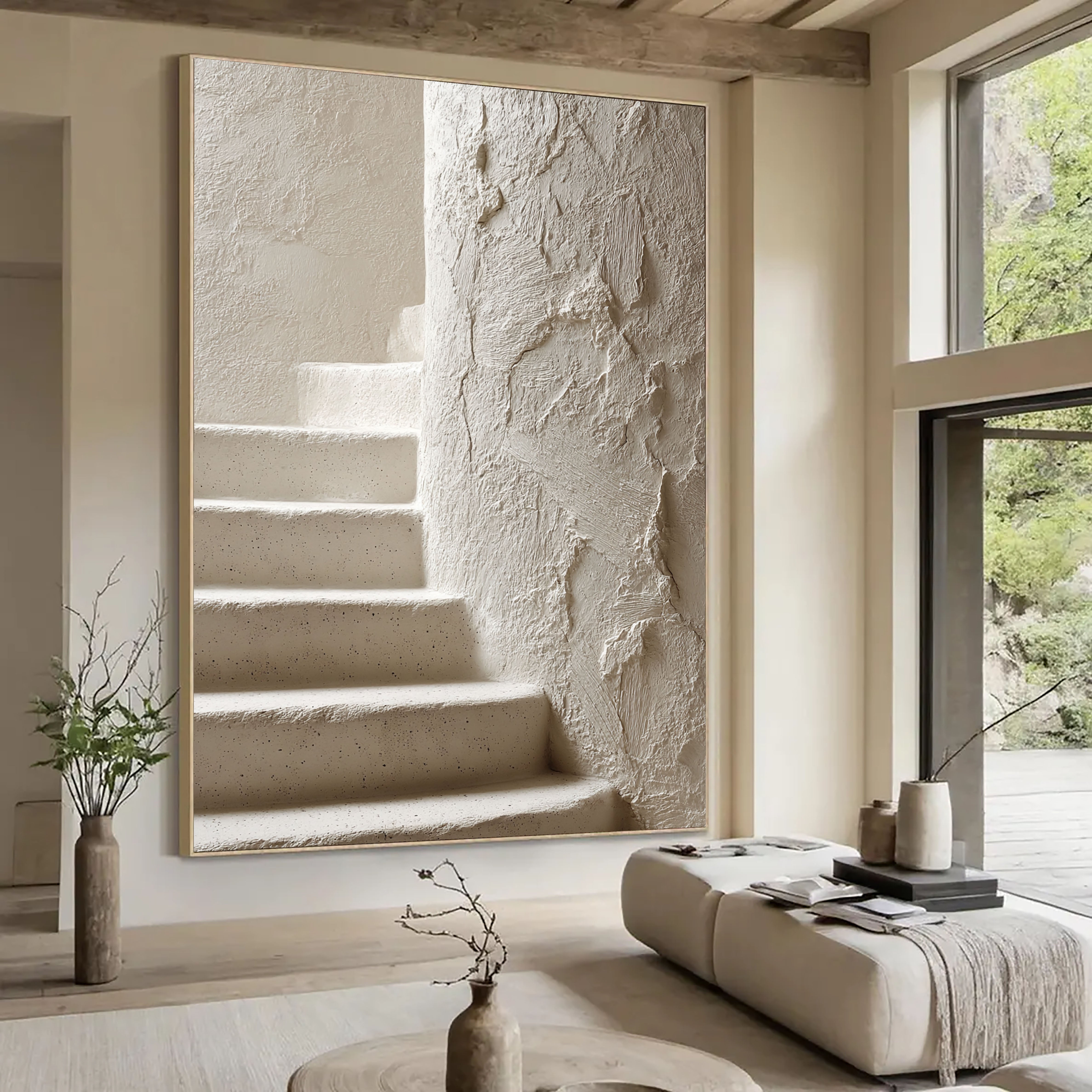 Textured Stucco Stairs | Ivory Hues