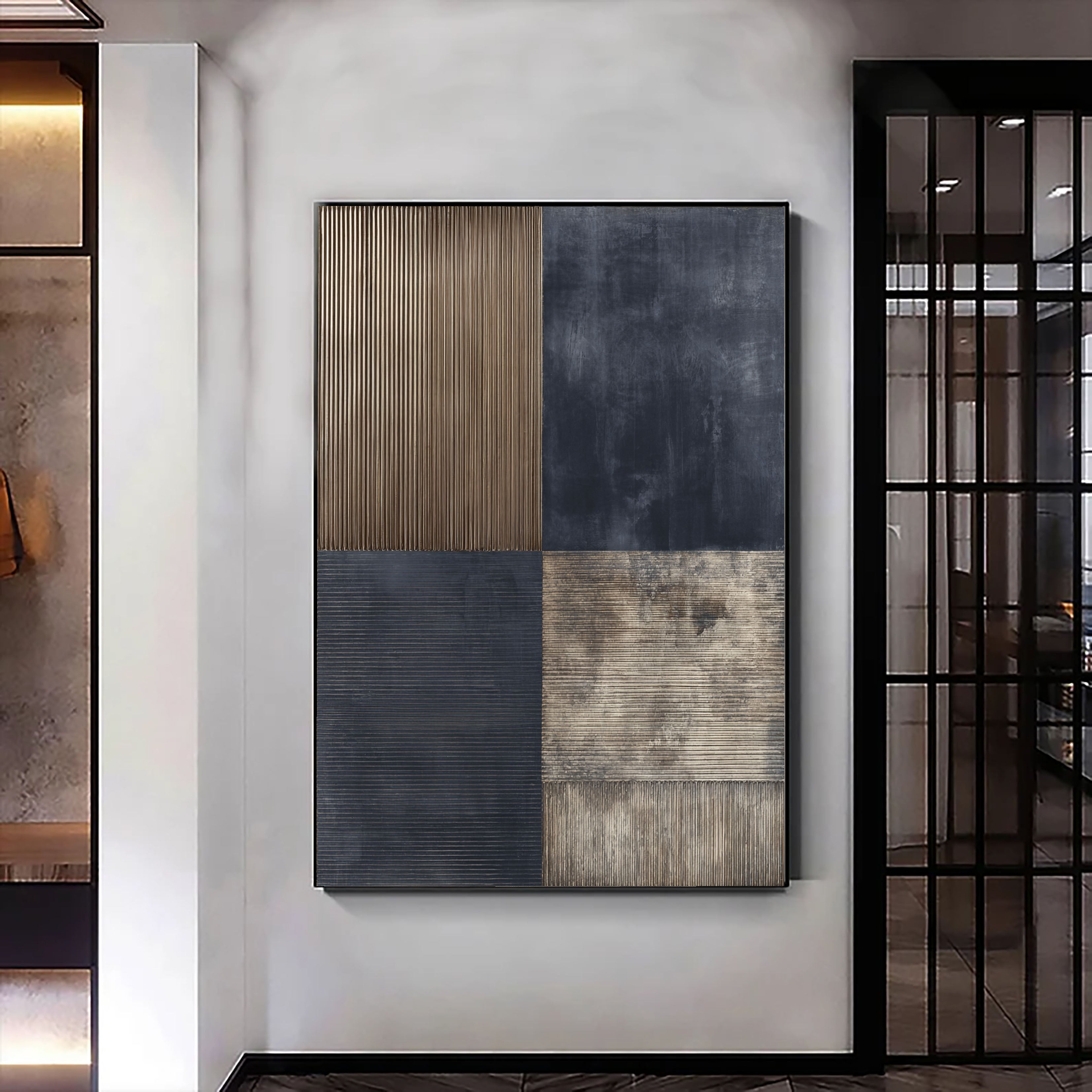 Textured Paneled Elegance | Navy Bronze