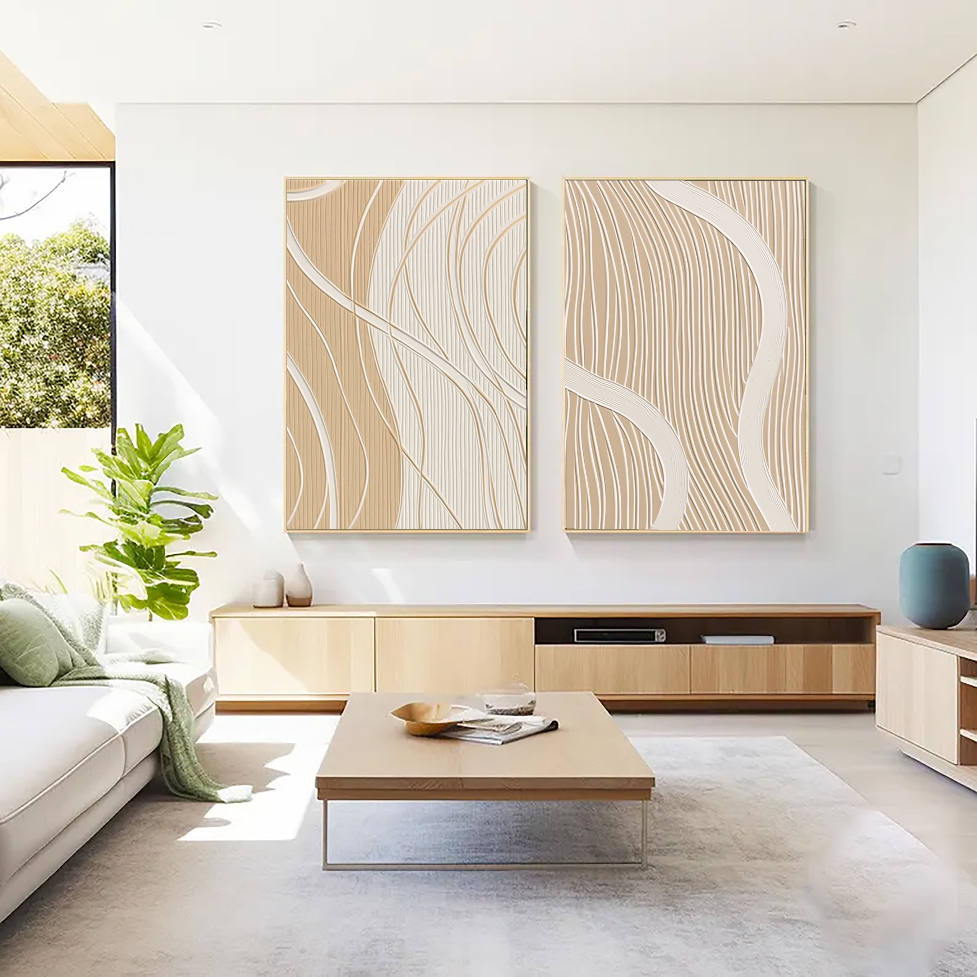 Elegant Beige Line Art | Flowing Grace