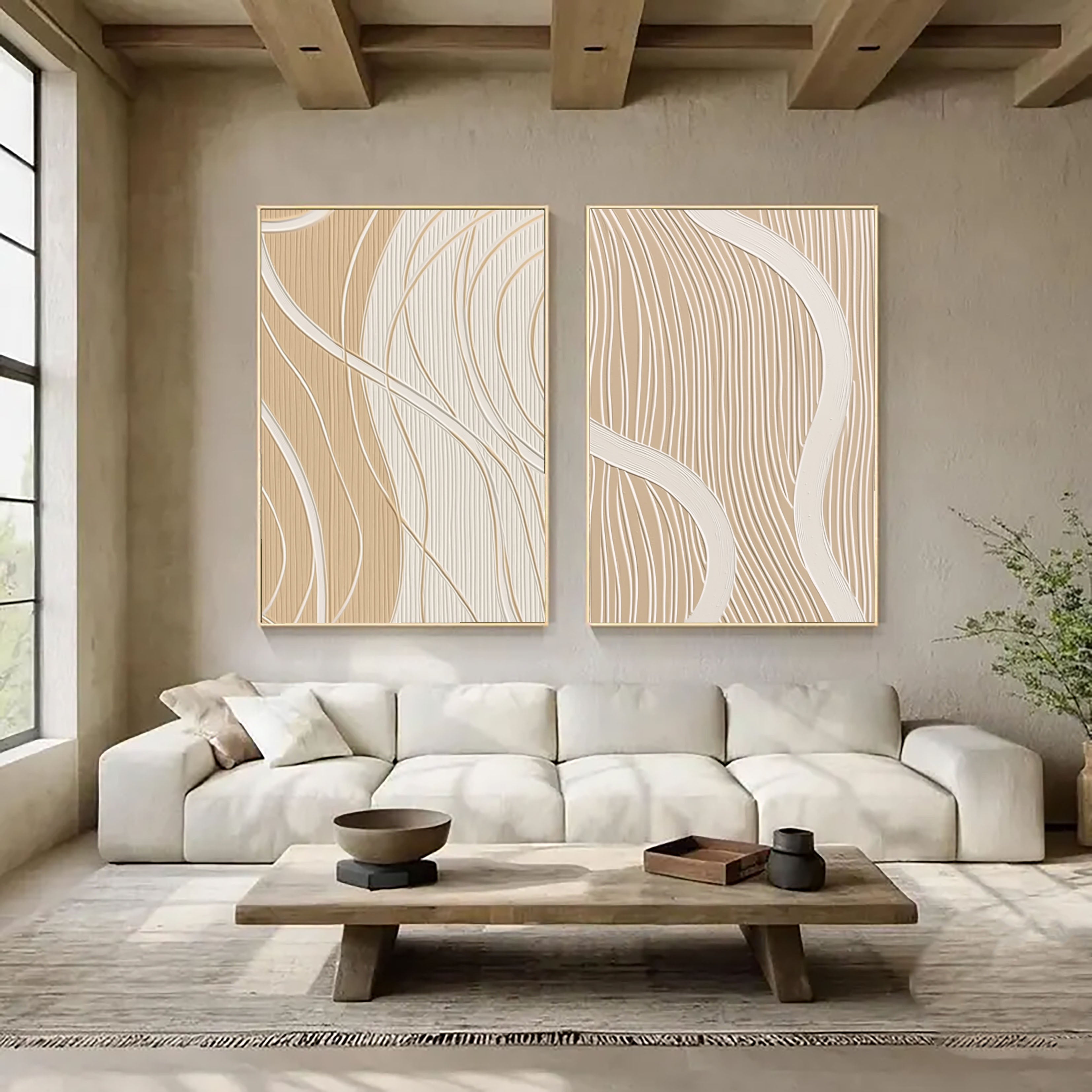 Elegant Beige Line Art | Flowing Grace