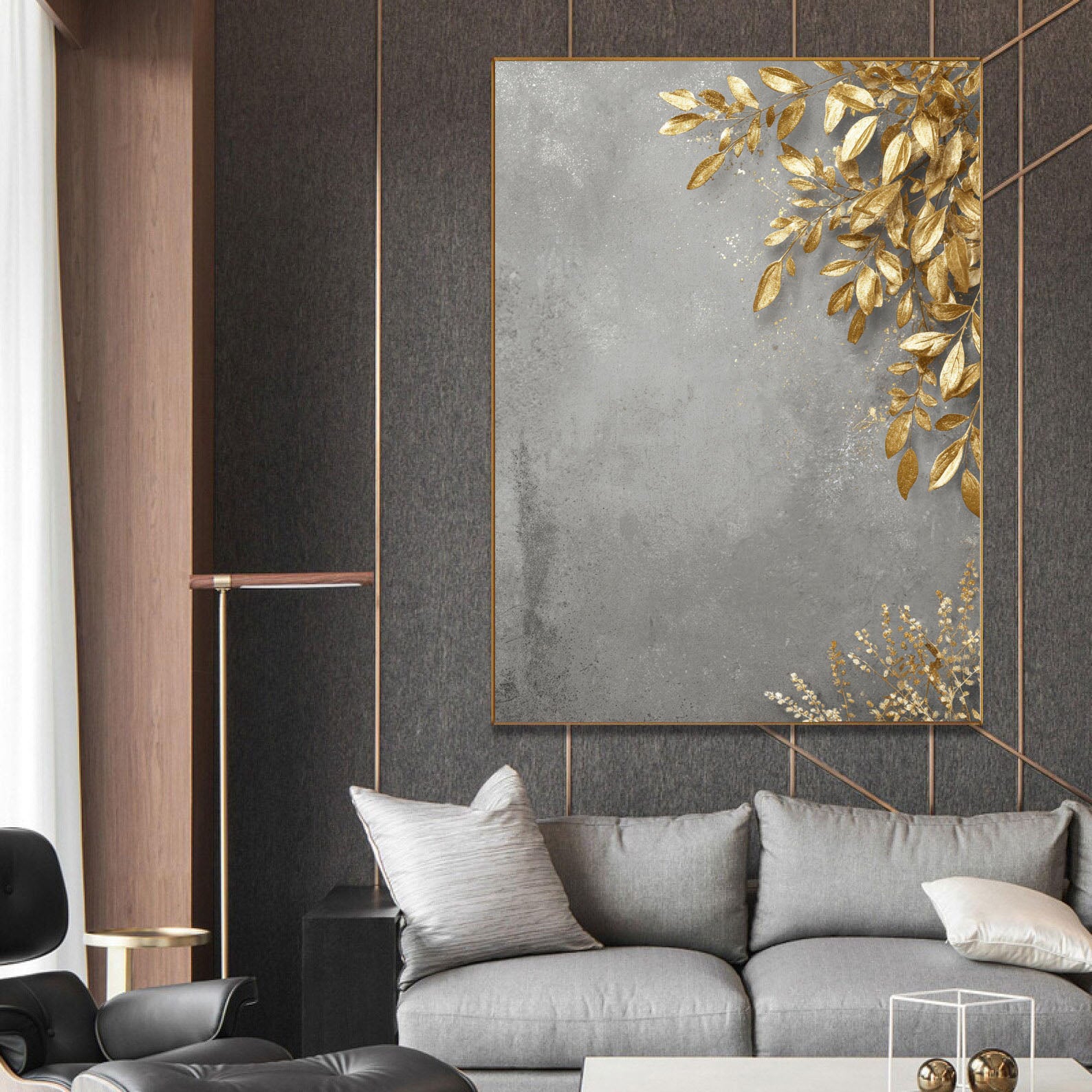 Gilded Foliage Opulence | Gray Backdrop