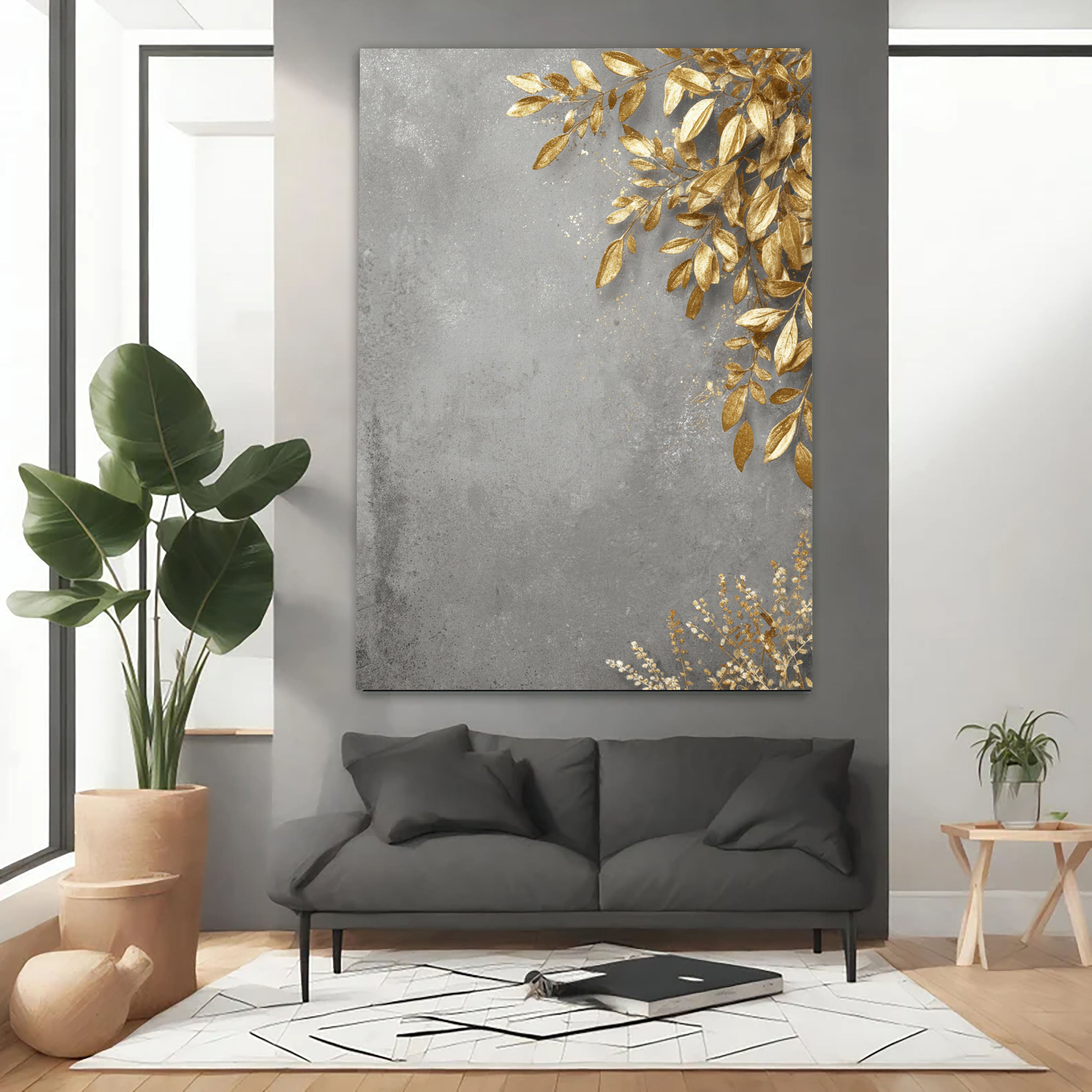 Gilded Foliage Opulence | Gray Backdrop