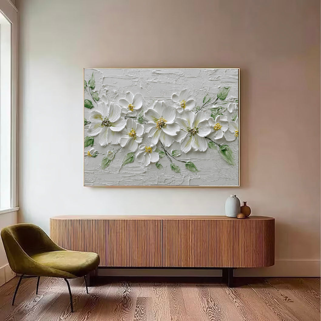 Textured Floral Grace | White Blooms