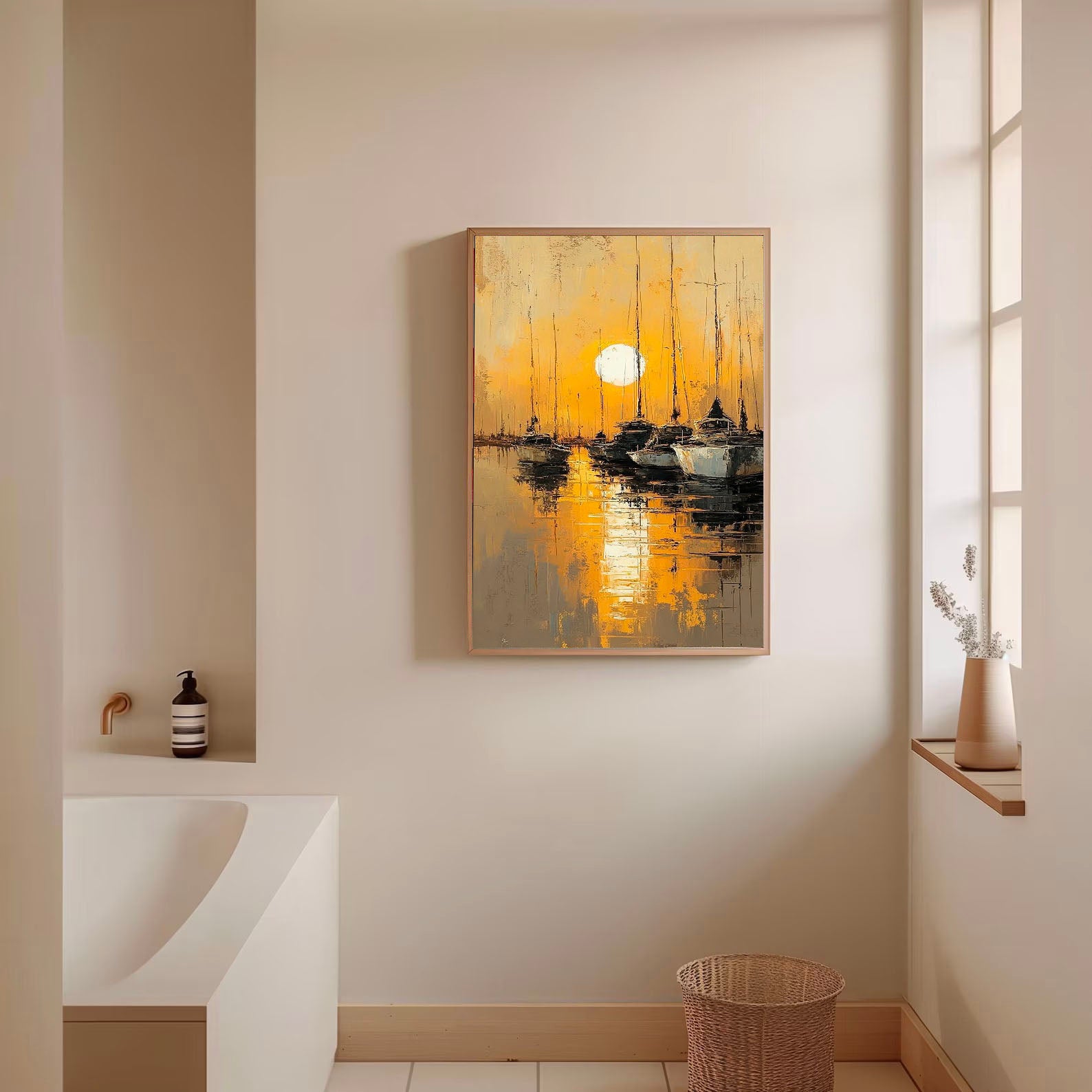 Golden Harbor Stillness | Moonlit Masts
