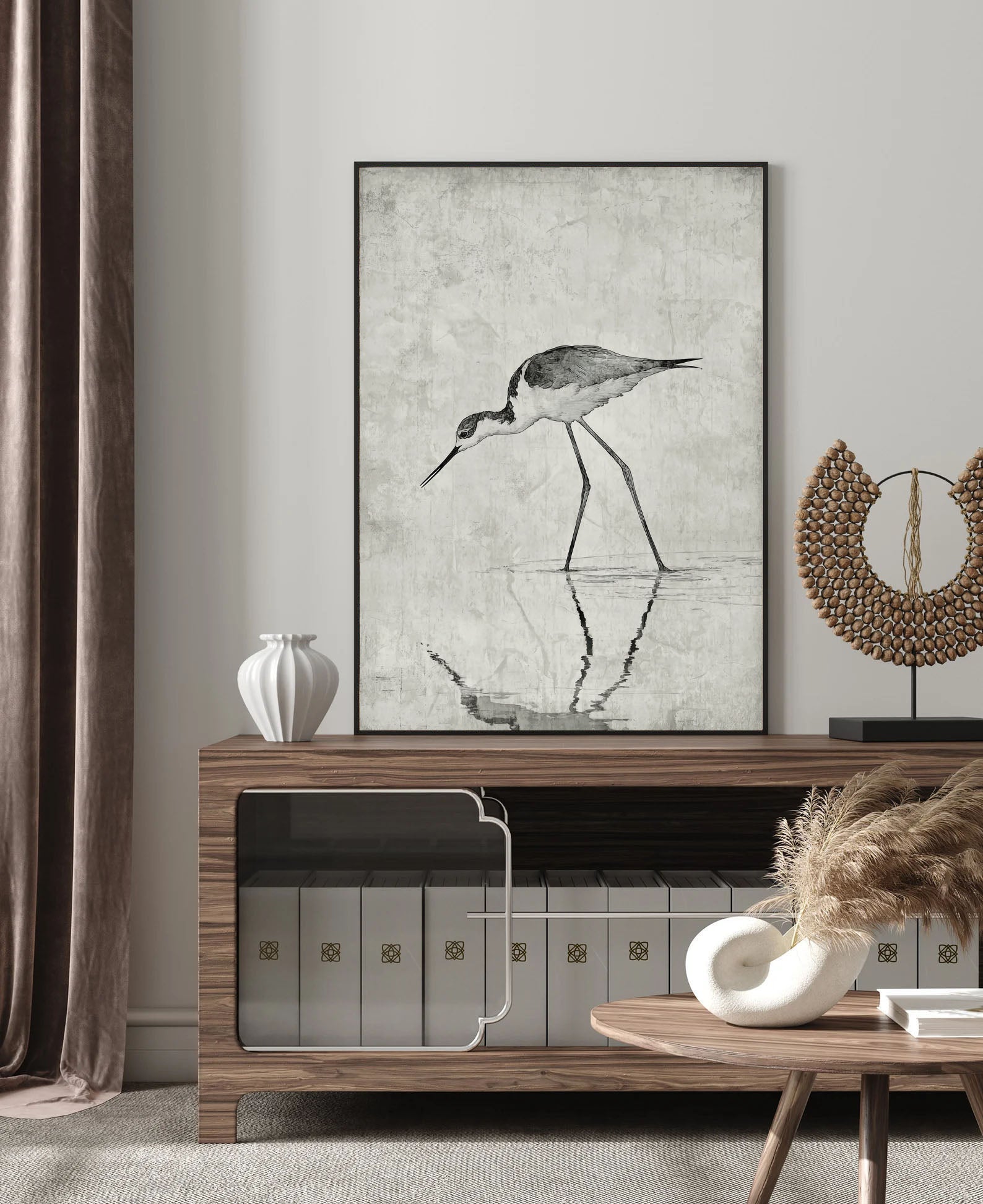 Textured Wading Bird | Monochrome Reflections