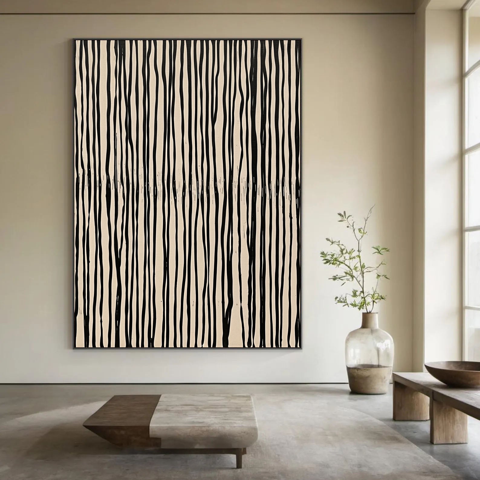 Textured Monochrome Lines | Black Beige