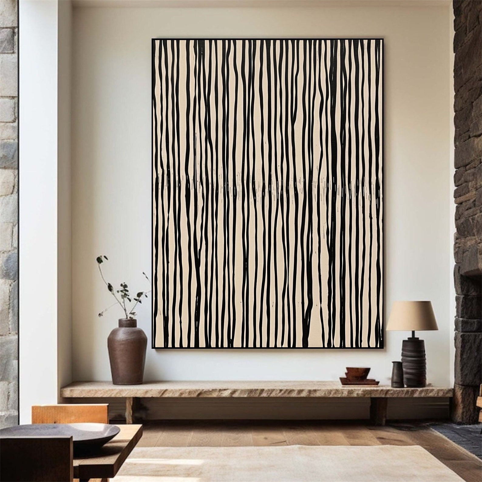 Textured Monochrome Lines | Black Beige