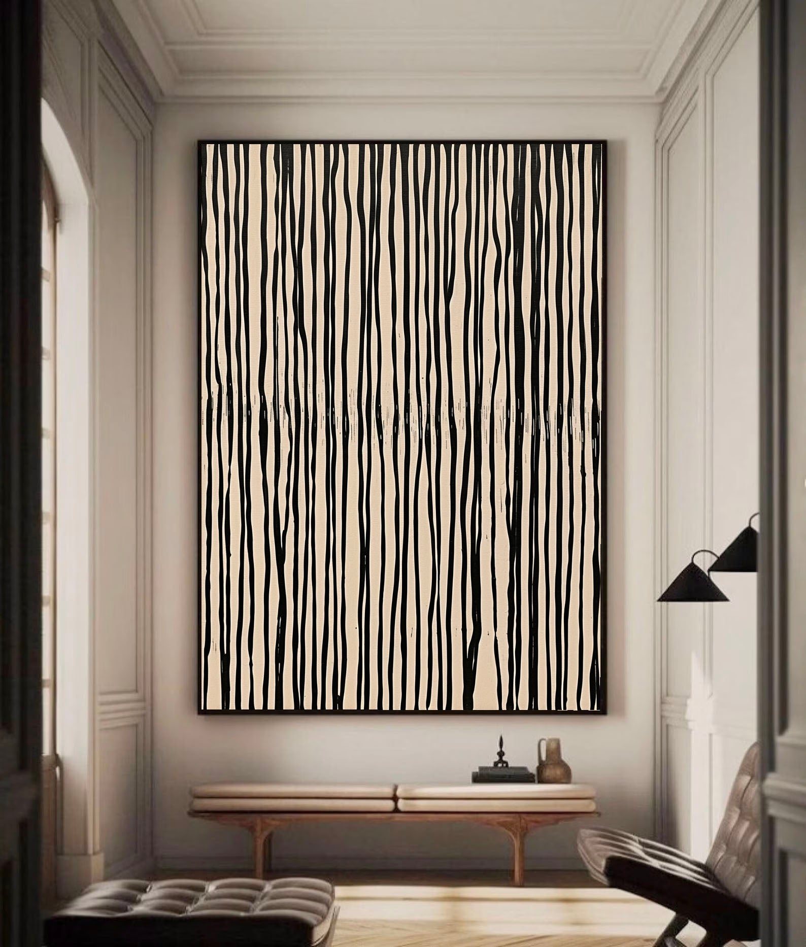 Textured Monochrome Lines | Black Beige