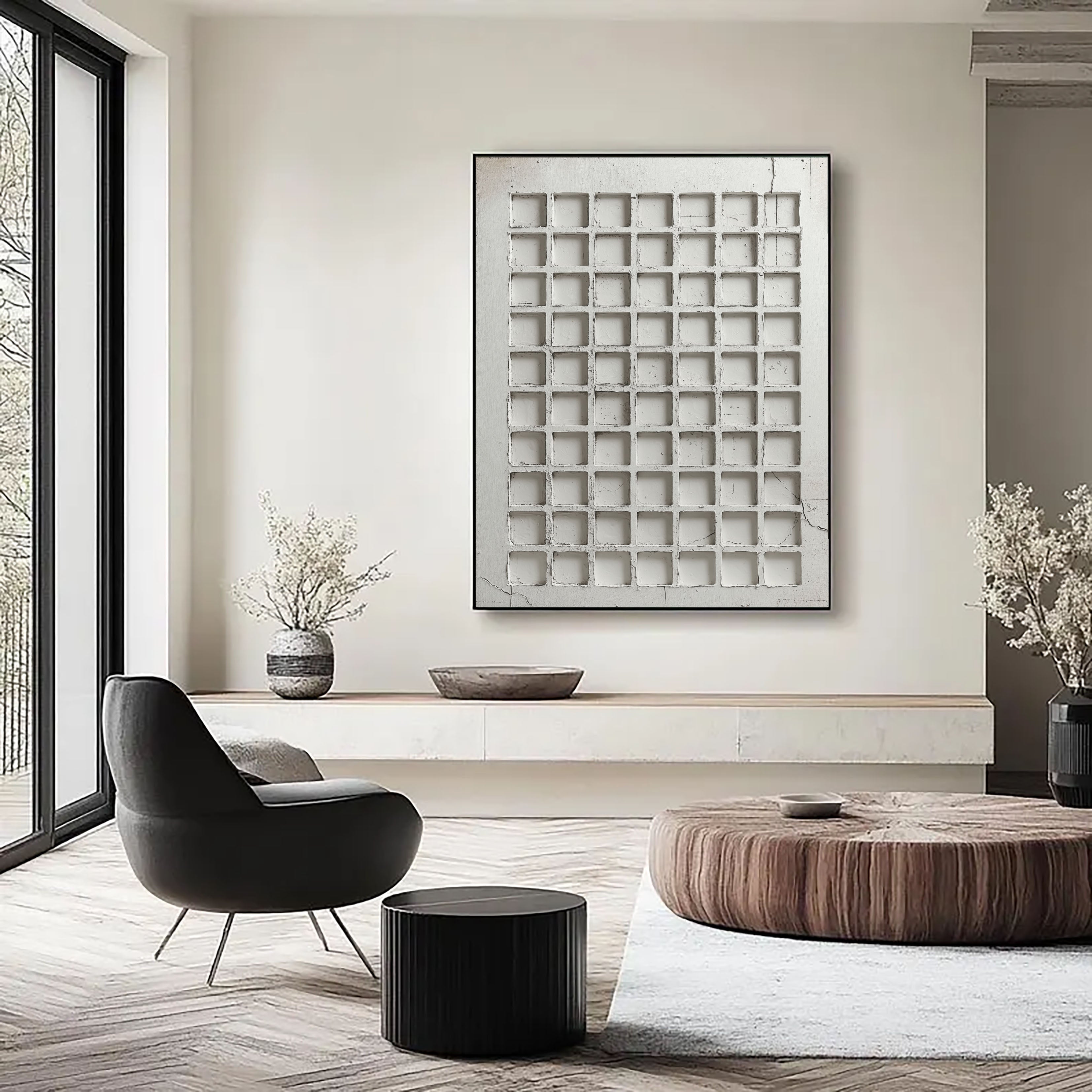 Textured Grid Voids | White Squares