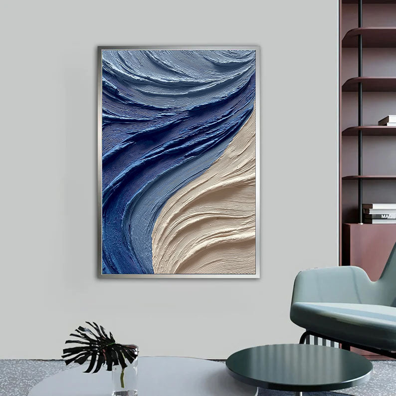 Fluid Brushstroke Harmony | Blue & Beige