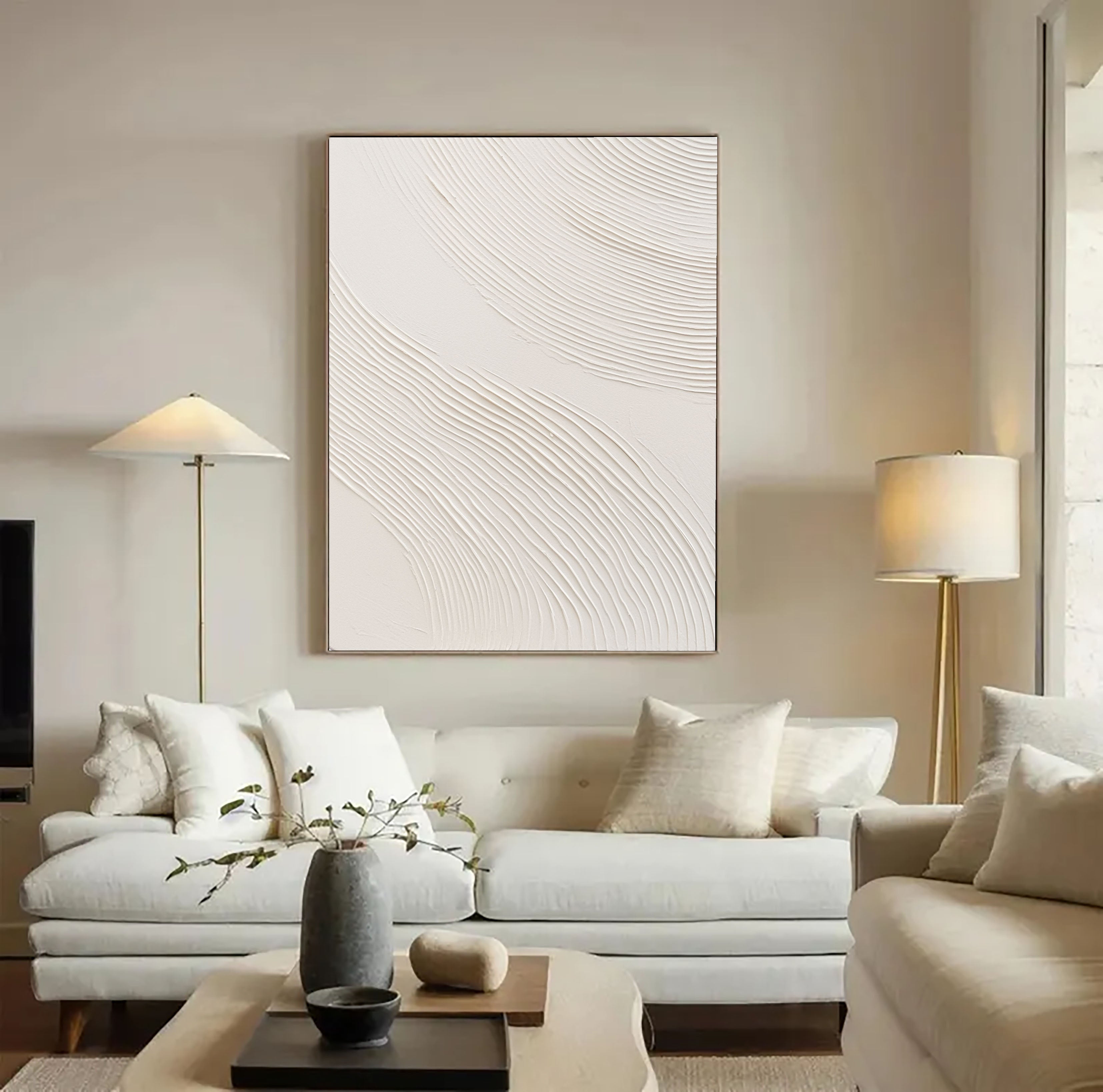 Textured White Rhythm | Beige Wave